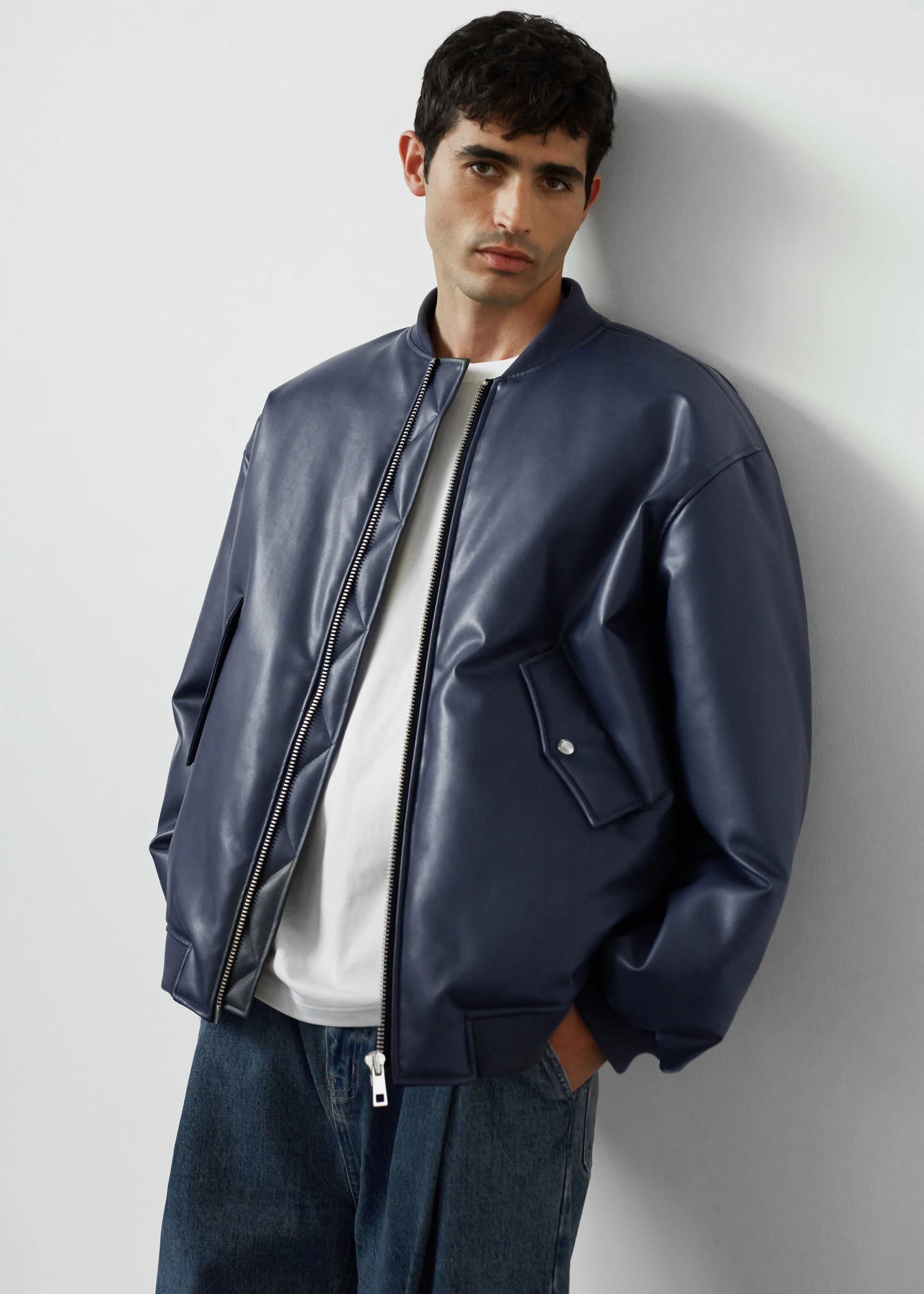 Astra Faux Leather Bomber Jacket - Navy sold by Frankie Shop product image thumbnail 5