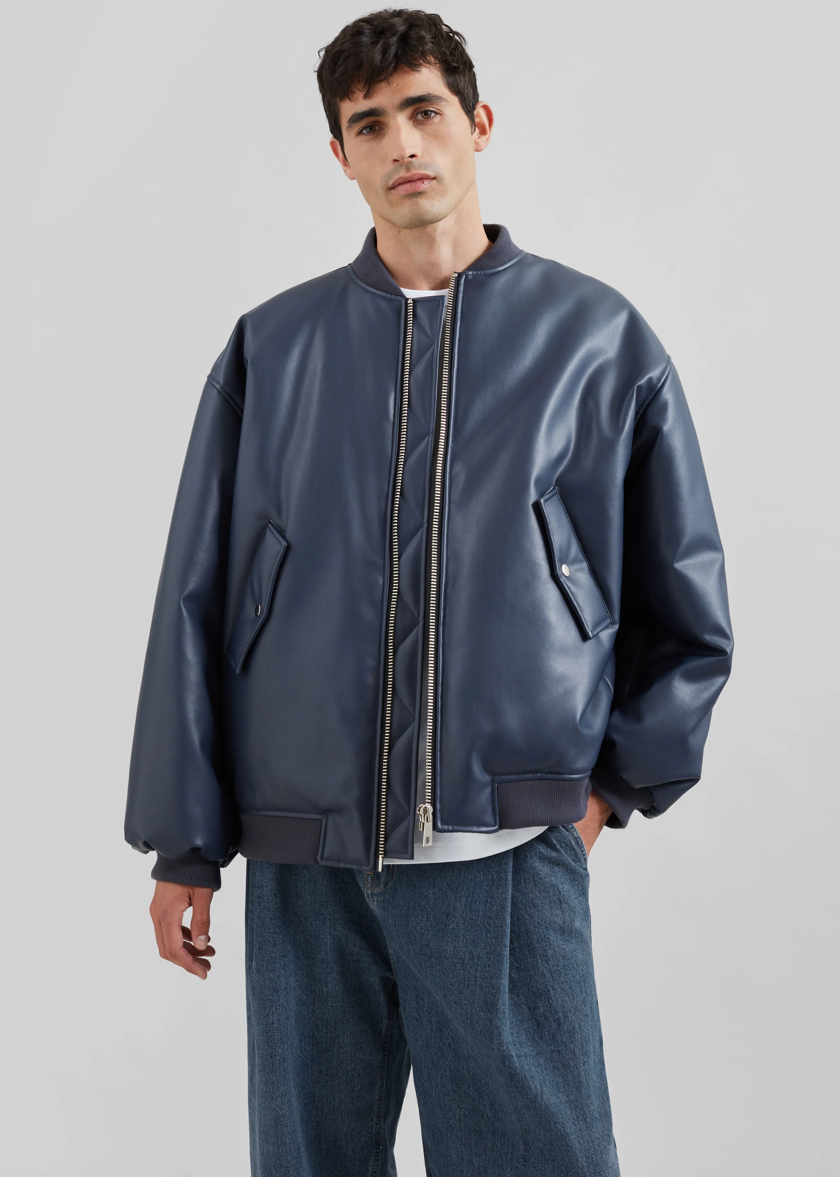 Astra Faux Leather Bomber Jacket - Navy sold by Frankie Shop product image thumbnail 2