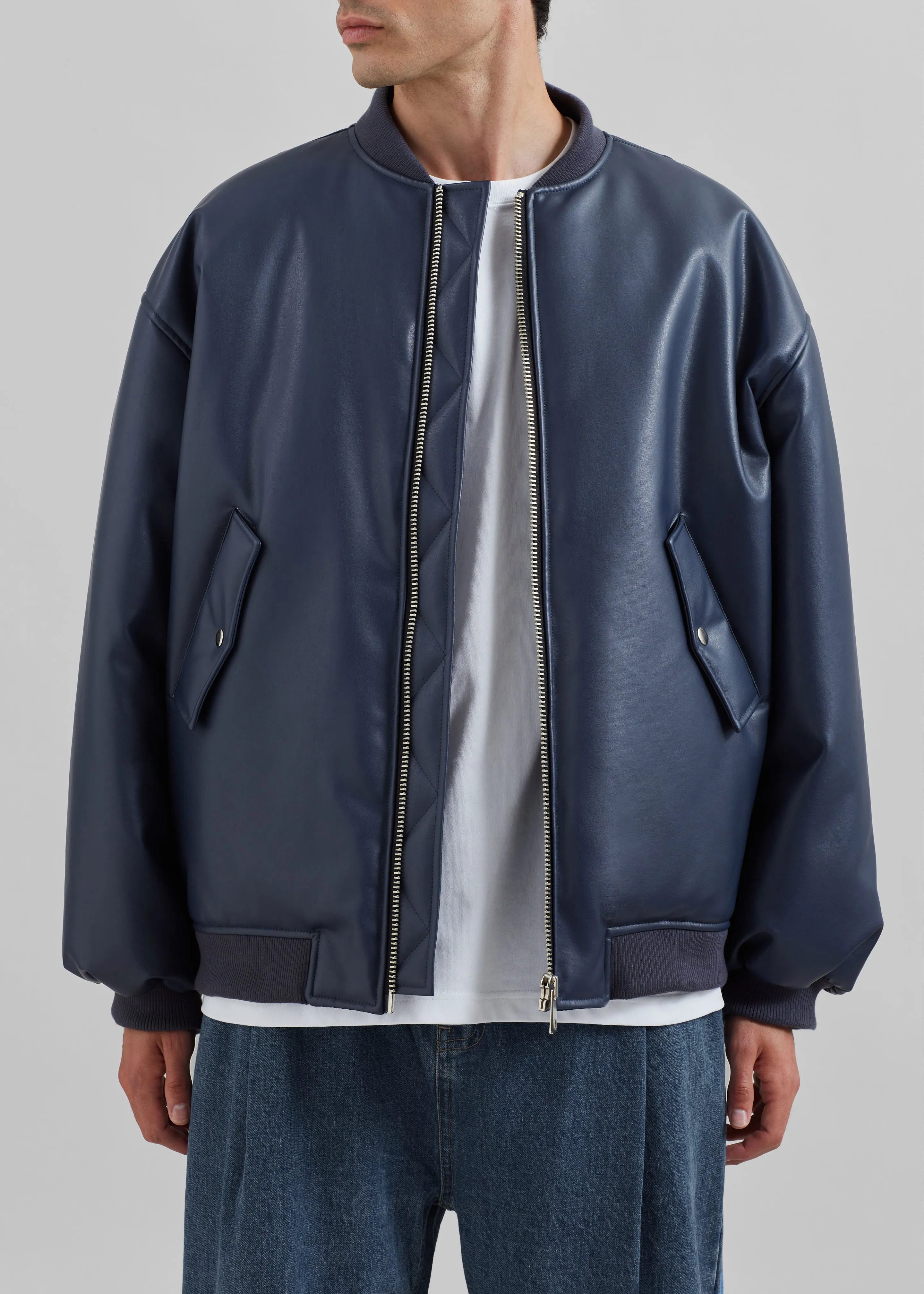 Astra Faux Leather Bomber Jacket - Navy sold by Frankie Shop product image thumbnail 3