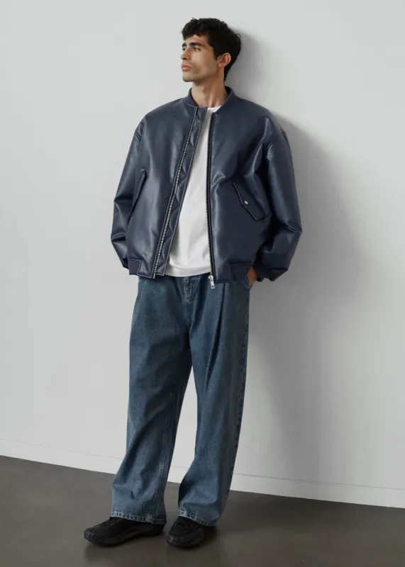 Astra Faux Leather Bomber Jacket - Navy sold by Frankie Shop