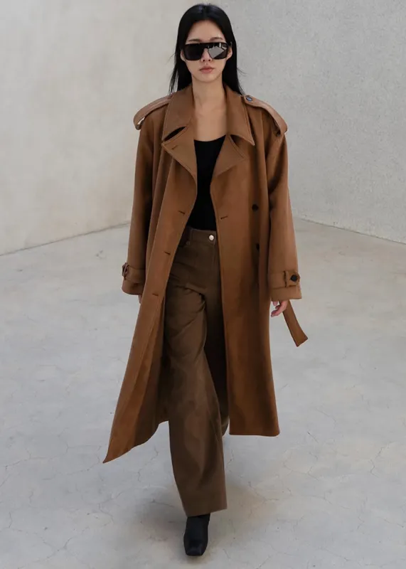 Lulea Faux Suede Trench Coat - Camel sold by Frankie Shop