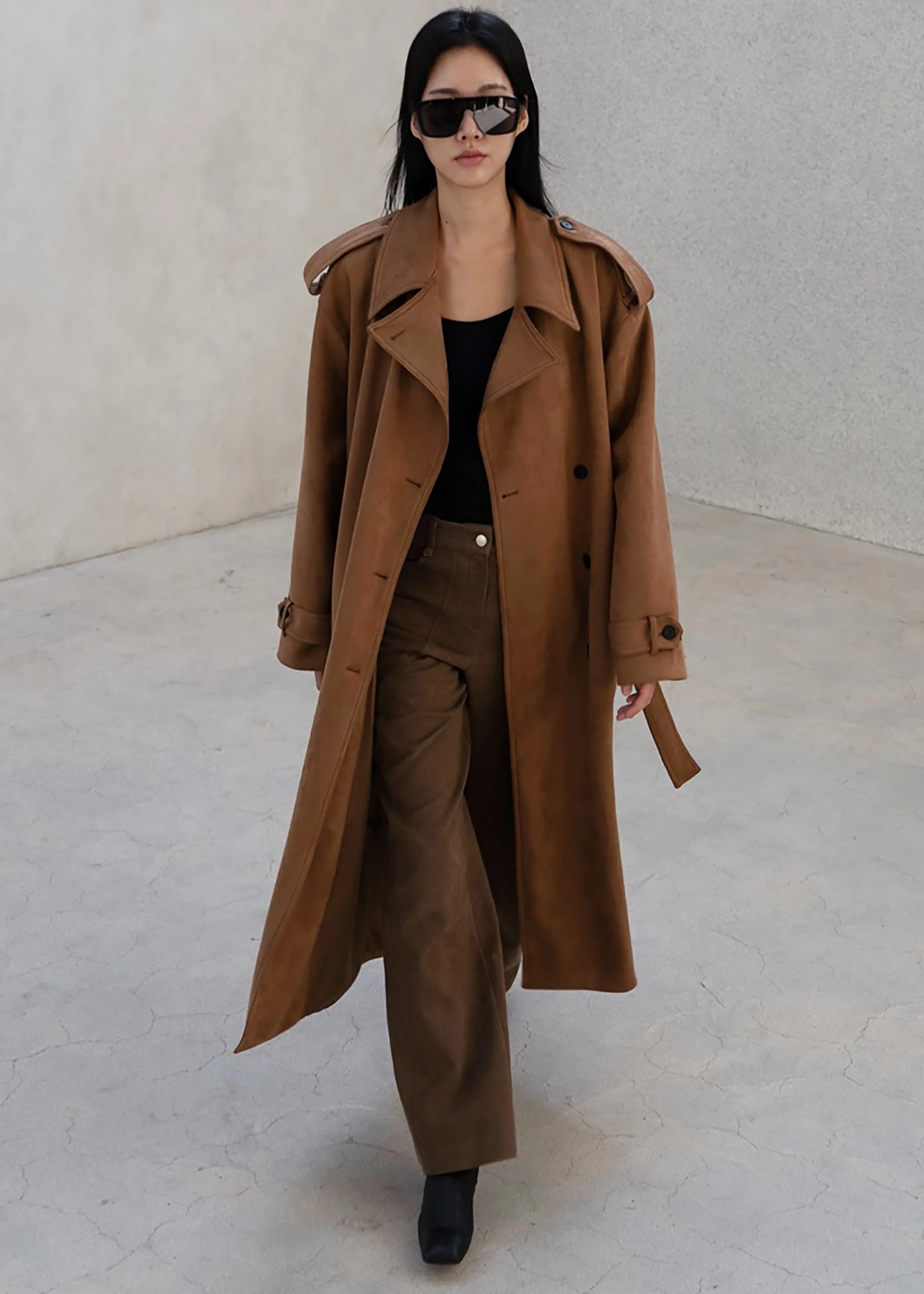 Lulea Faux Suede Trench Coat - Camel sold by Frankie Shop