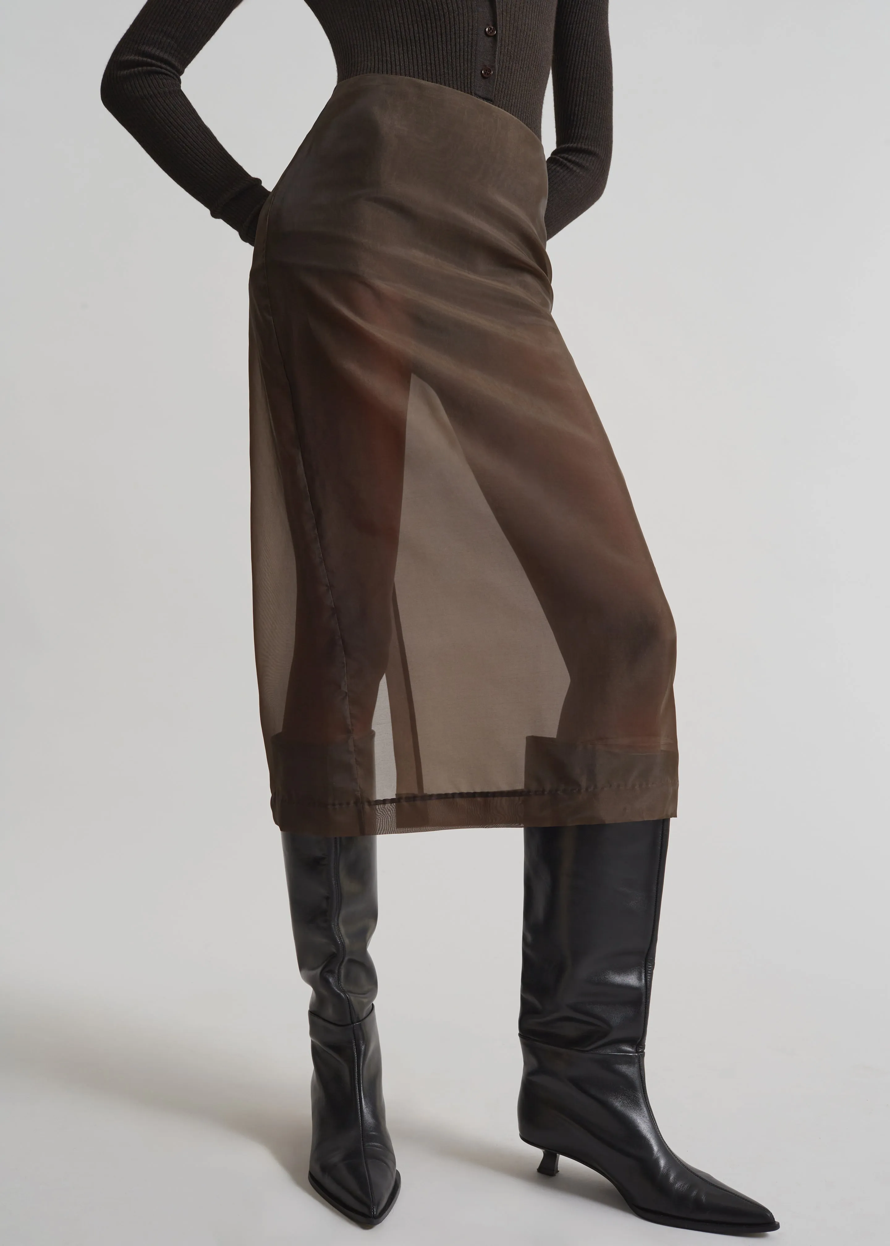Peri Sheer Midi Skirt - Brown sold by Frankie Shop