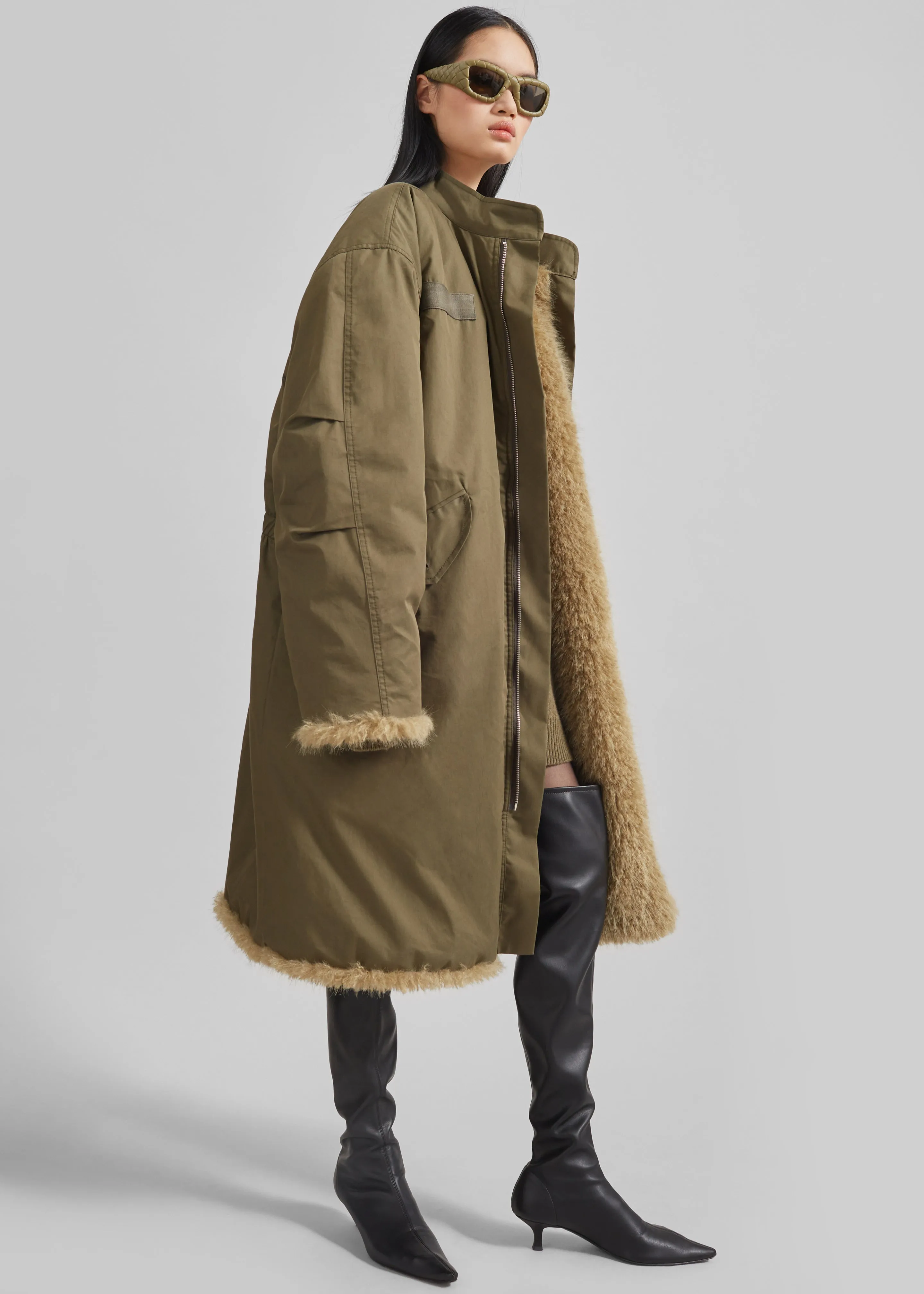Winford Reversible Fur Coat - Khaki sold by Frankie Shop product image thumbnail 4