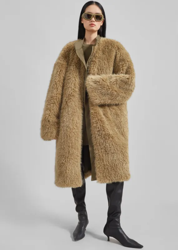 Winford Reversible Fur Coat - Khaki made by Frankie Shop