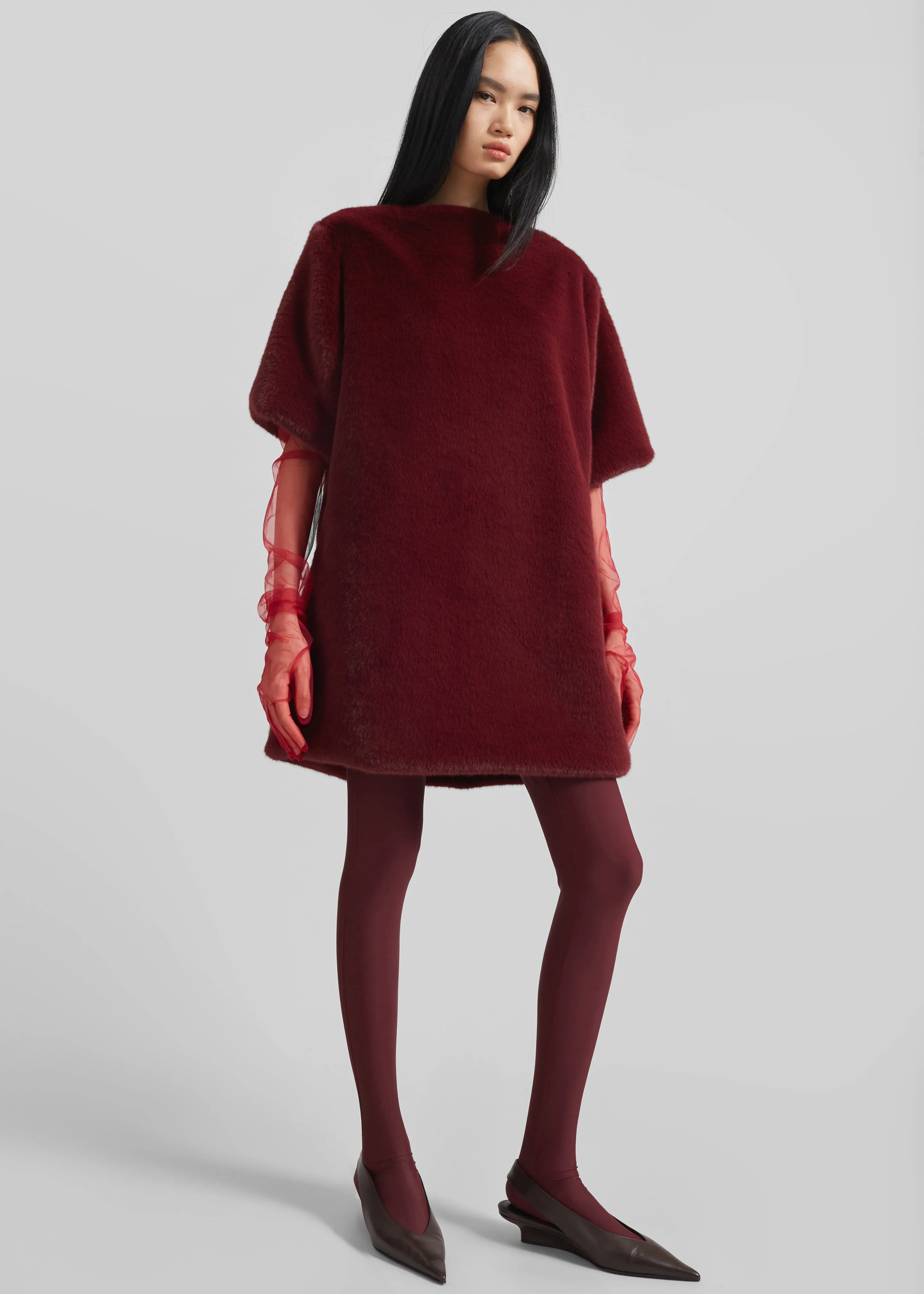 Stauben Faux Fur Mini Dress - Burgundy sold by Frankie Shop product image thumbnail 5