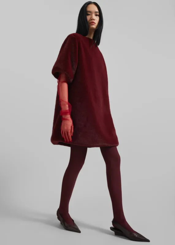 Stauben Faux Fur Mini Dress - Burgundy sold by Frankie Shop