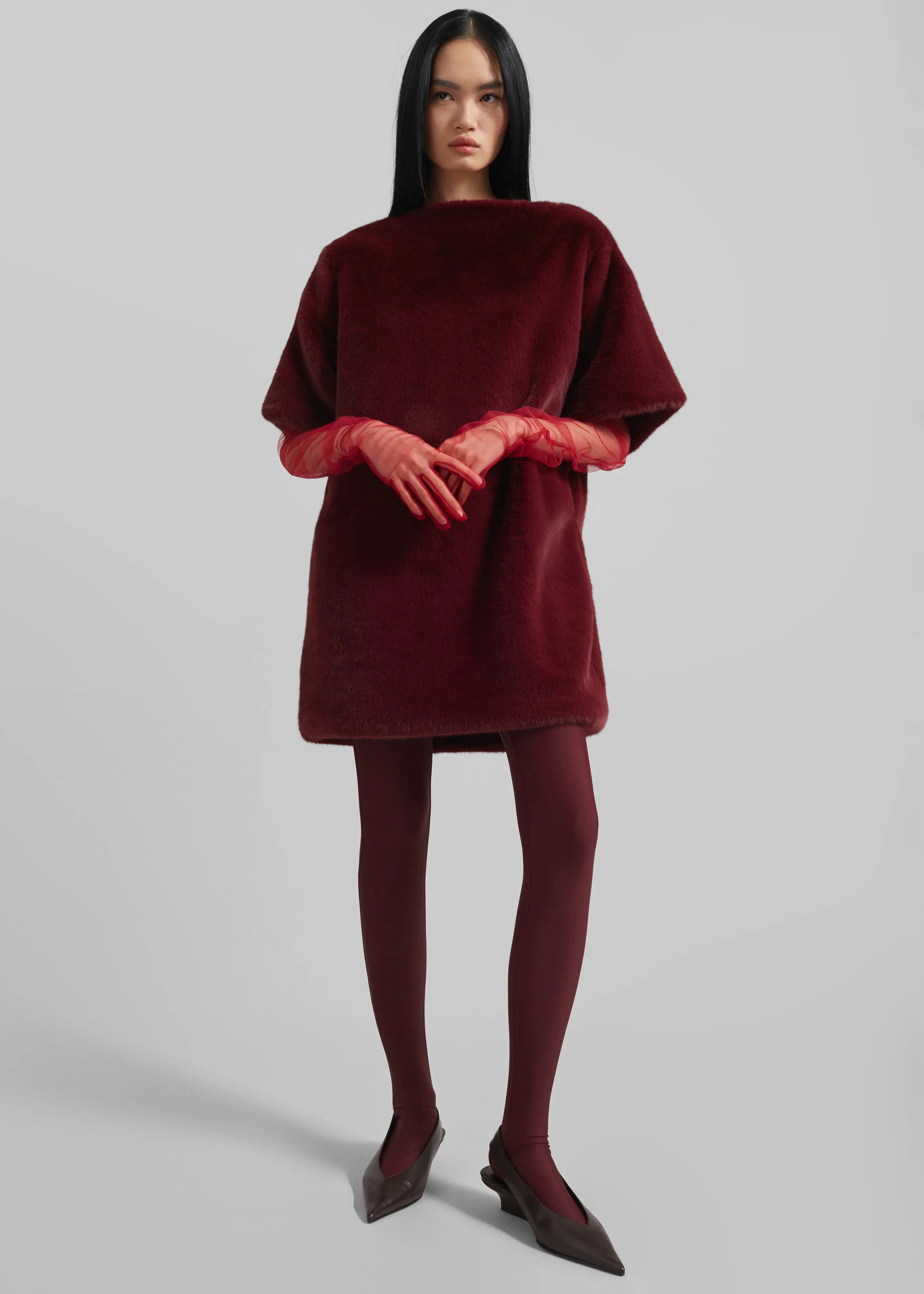 Stauben Faux Fur Mini Dress - Burgundy sold by Frankie Shop product image thumbnail 3
