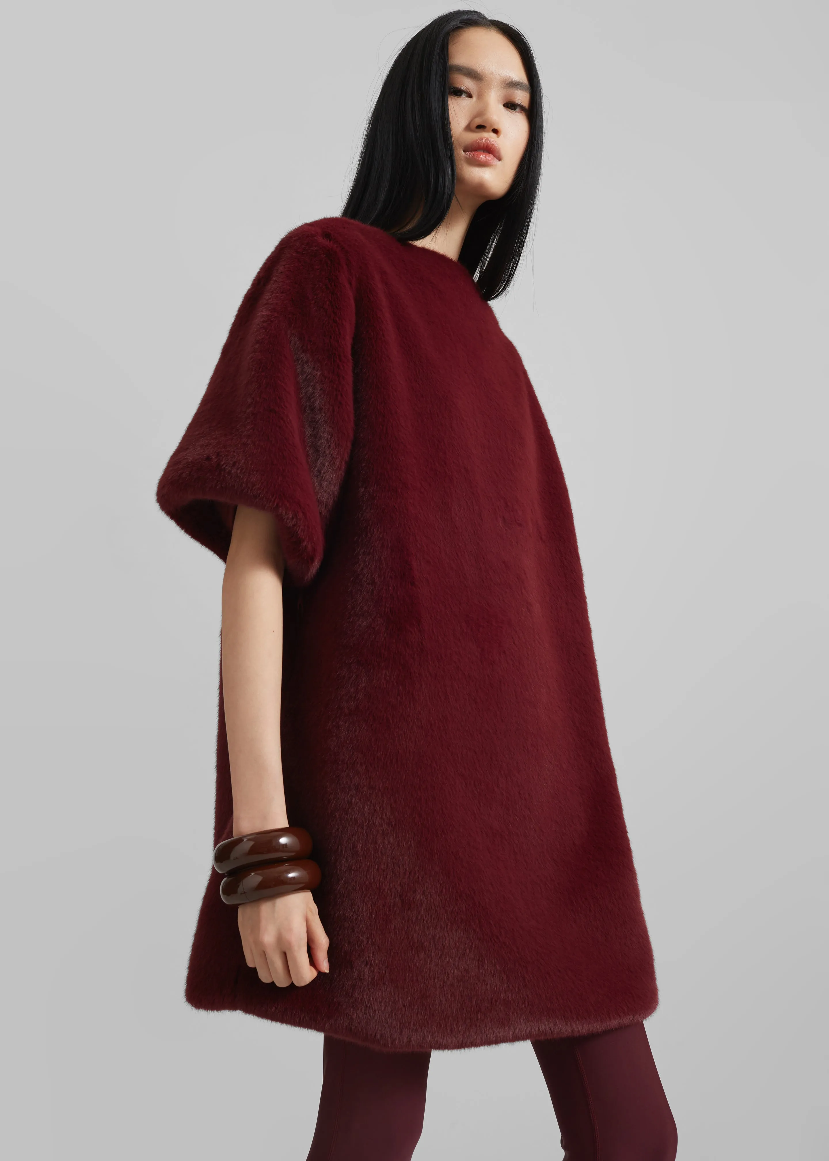 Stauben Faux Fur Mini Dress - Burgundy sold by Frankie Shop product image thumbnail 2