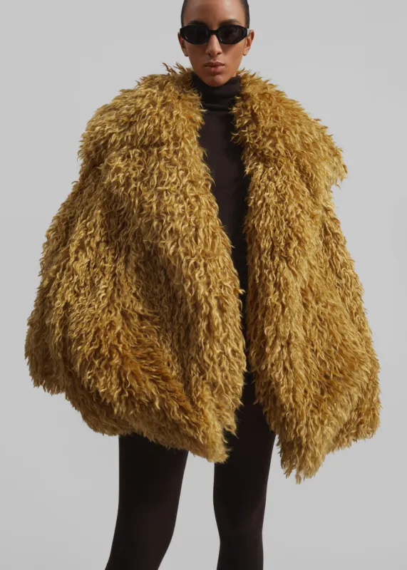 Zermatt Faux Fur Coat - Mustard made by Frankie Shop