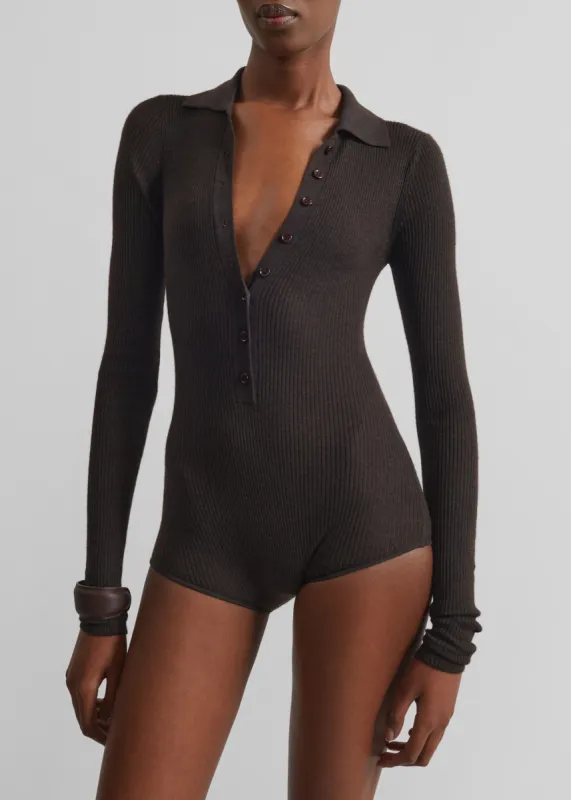 Solana Polo Bodysuit - Brown sold by Frankie Shop