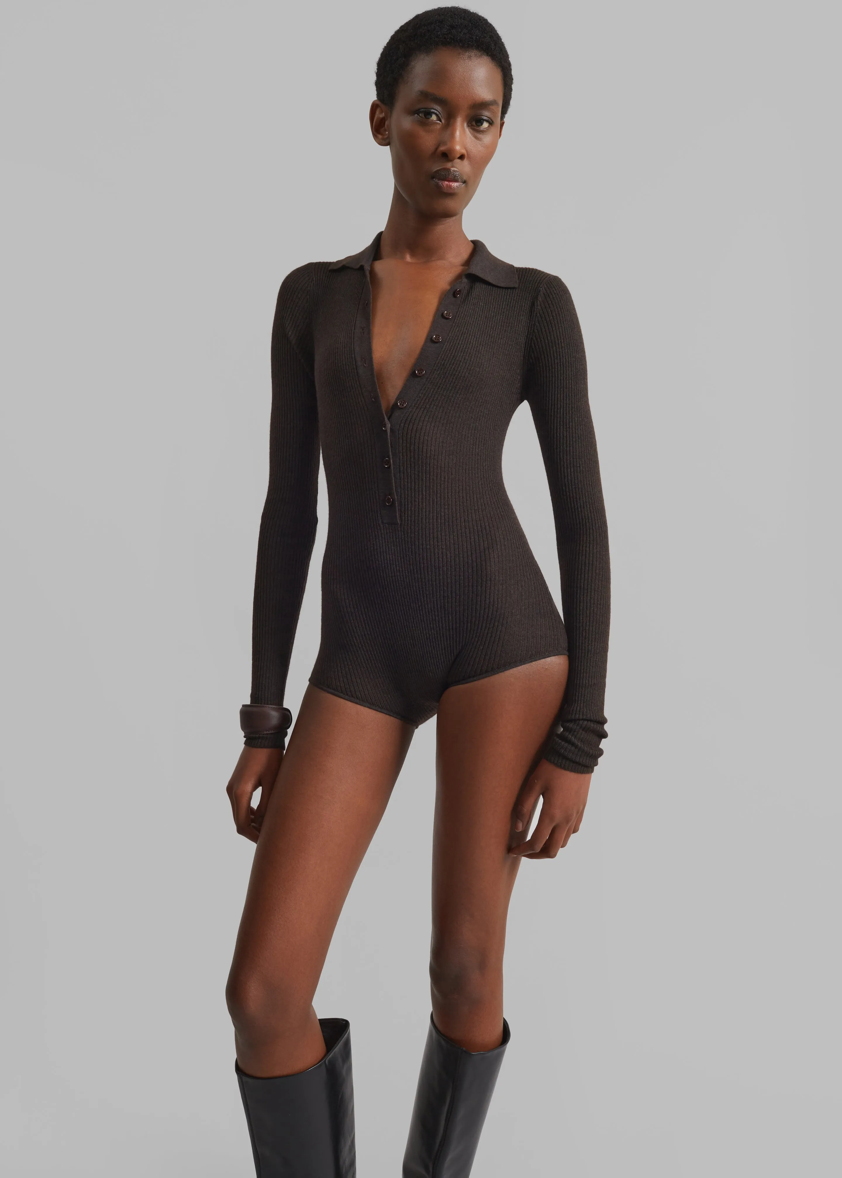 Solana Polo Bodysuit - Brown sold by Frankie Shop product image thumbnail 5