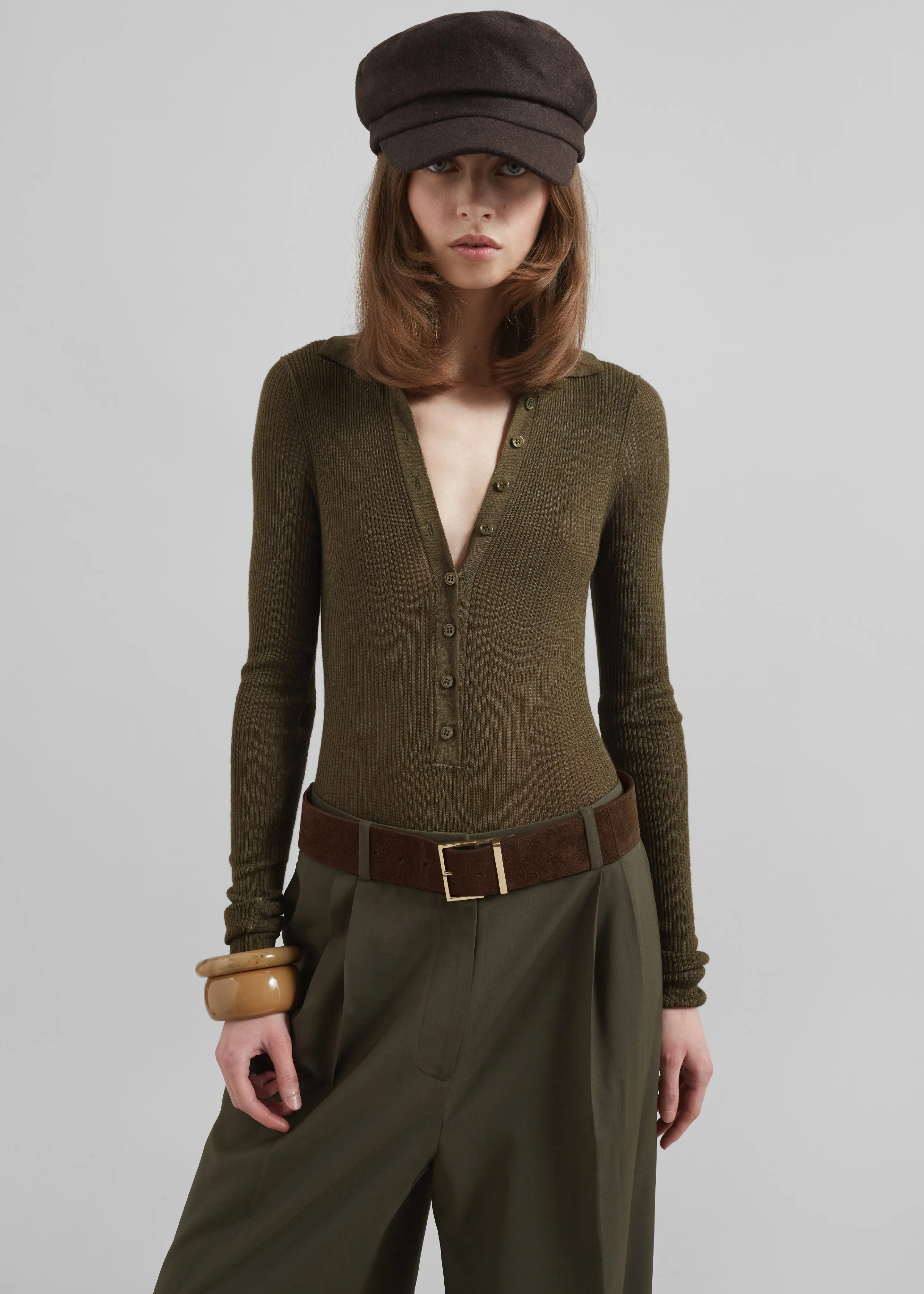 Evro Suede Leather Belt - Brown/Gold sold by Frankie Shop product image thumbnail 3