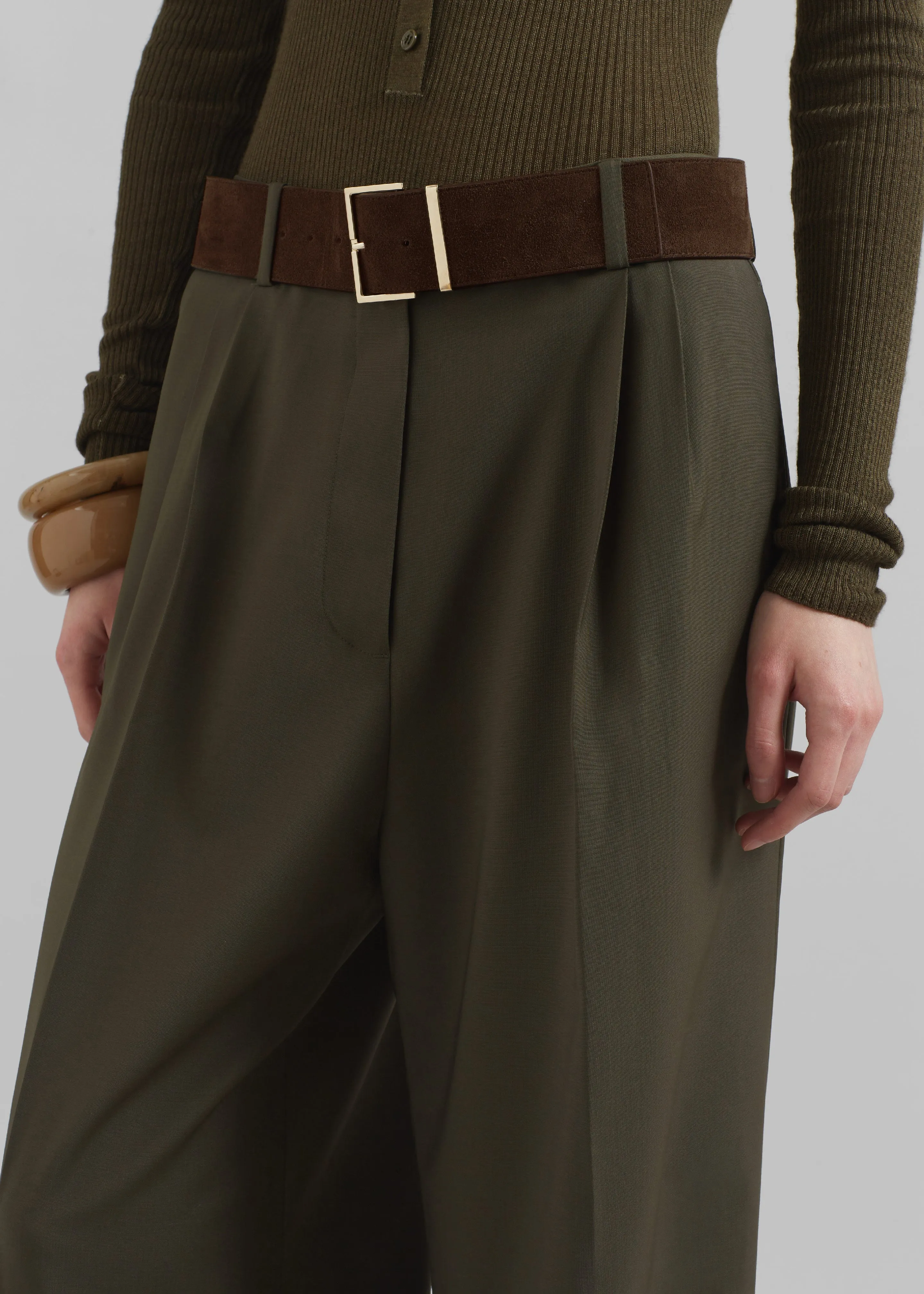 Evro Suede Leather Belt - Brown/Gold sold by Frankie Shop product image thumbnail 4