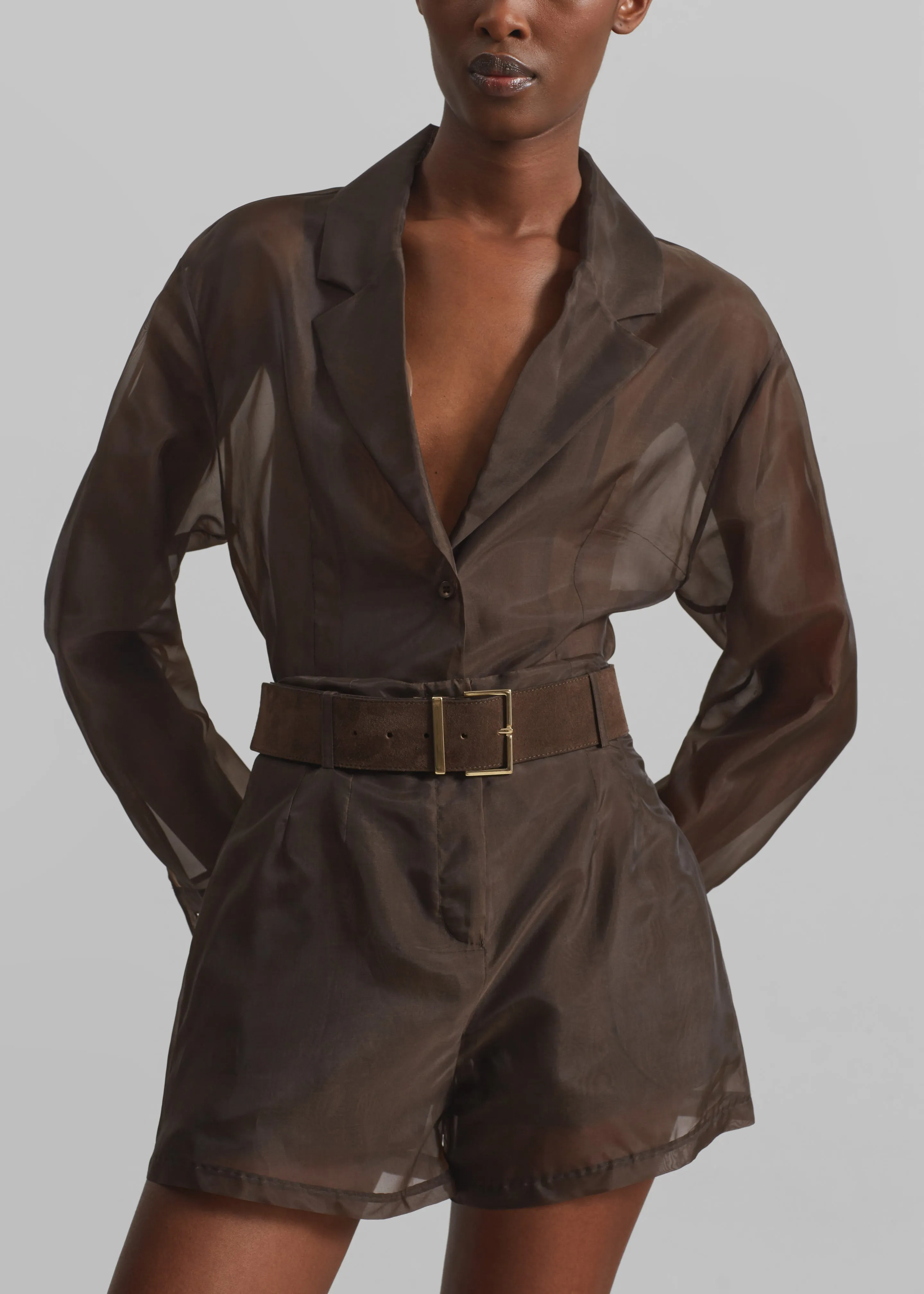 Evro Suede Leather Belt - Brown/Gold sold by Frankie Shop product image thumbnail 5