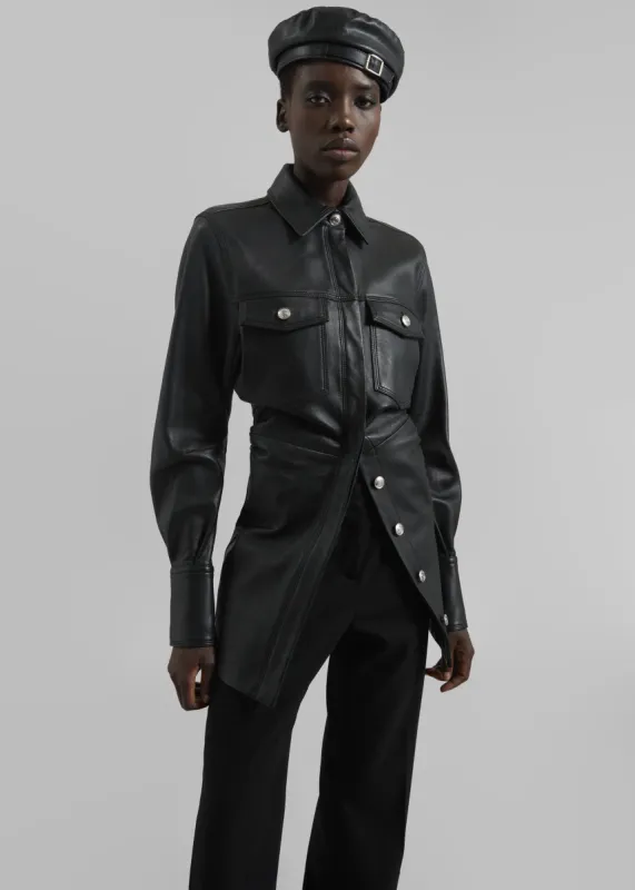 Sportmax Tobia Leather Long Shirt Jacket - Black made by Sportmax