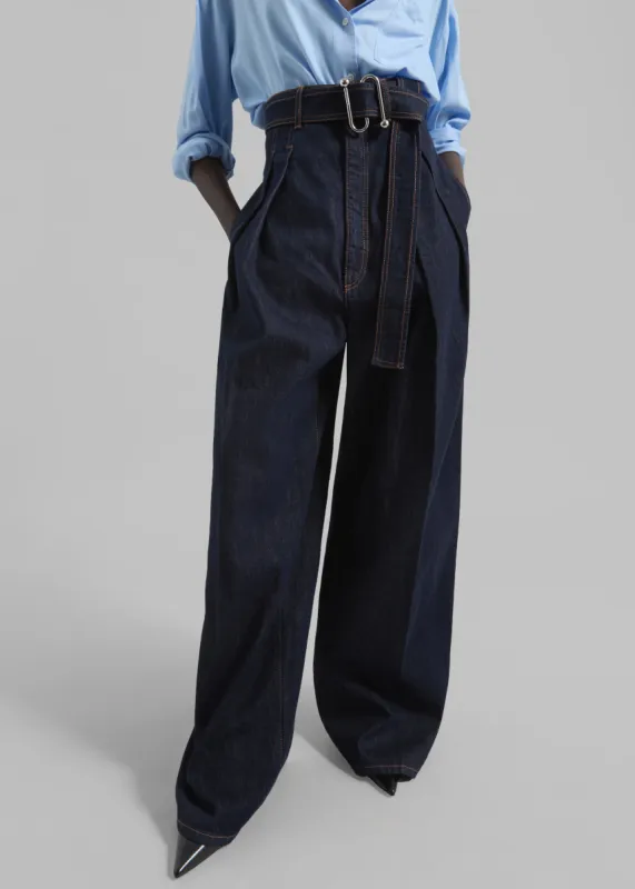 Sportmax Blanc High-Waisted Wide-Leg Trousers - Navy sold by Frankie Shop