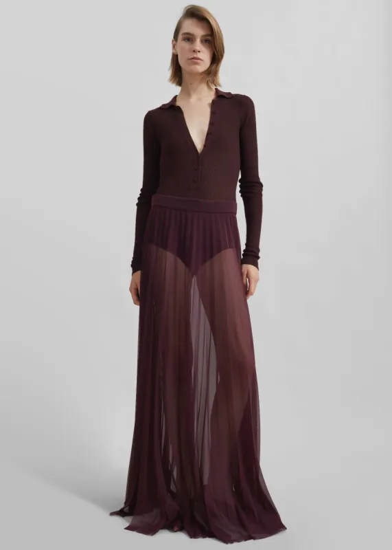 Vallen Pleated Mesh Maxi Skirt - Burgundy sold by Frankie Shop