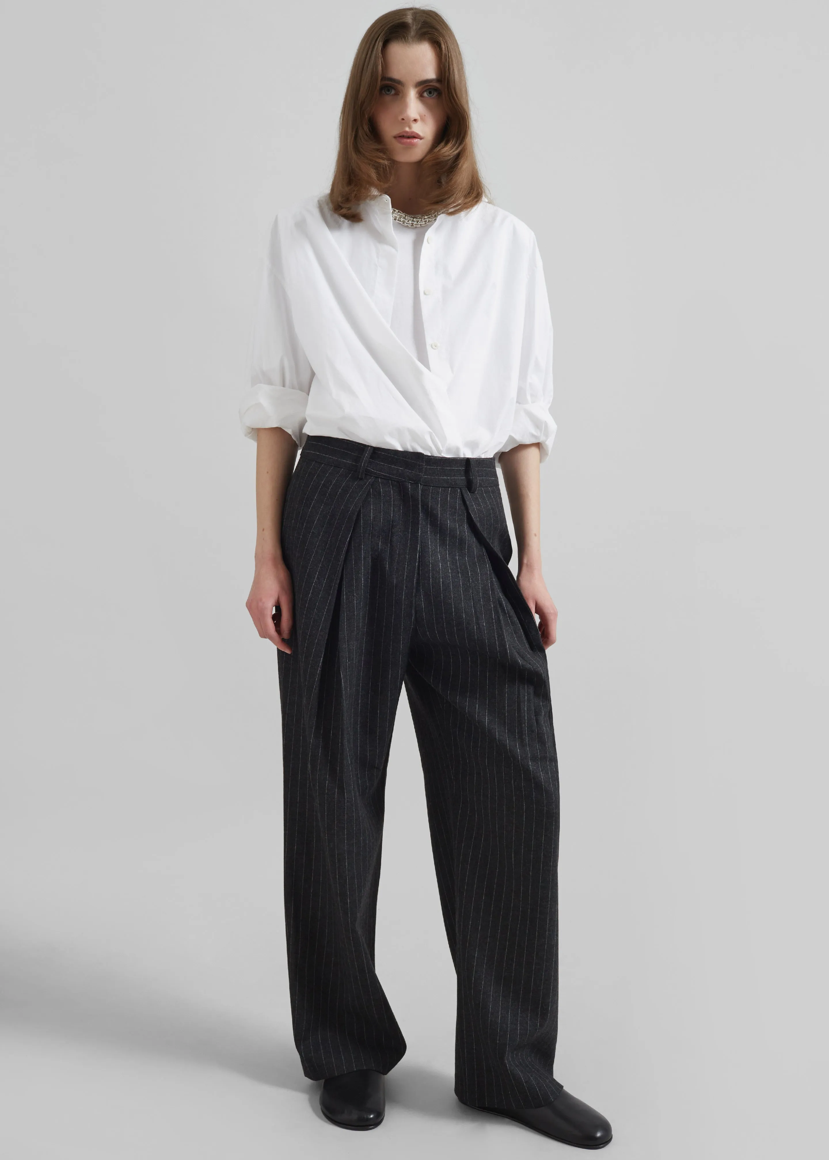 Halvyn Pleated Trousers - Charcoal/White Pinstripe sold by Frankie Shop product image thumbnail 4