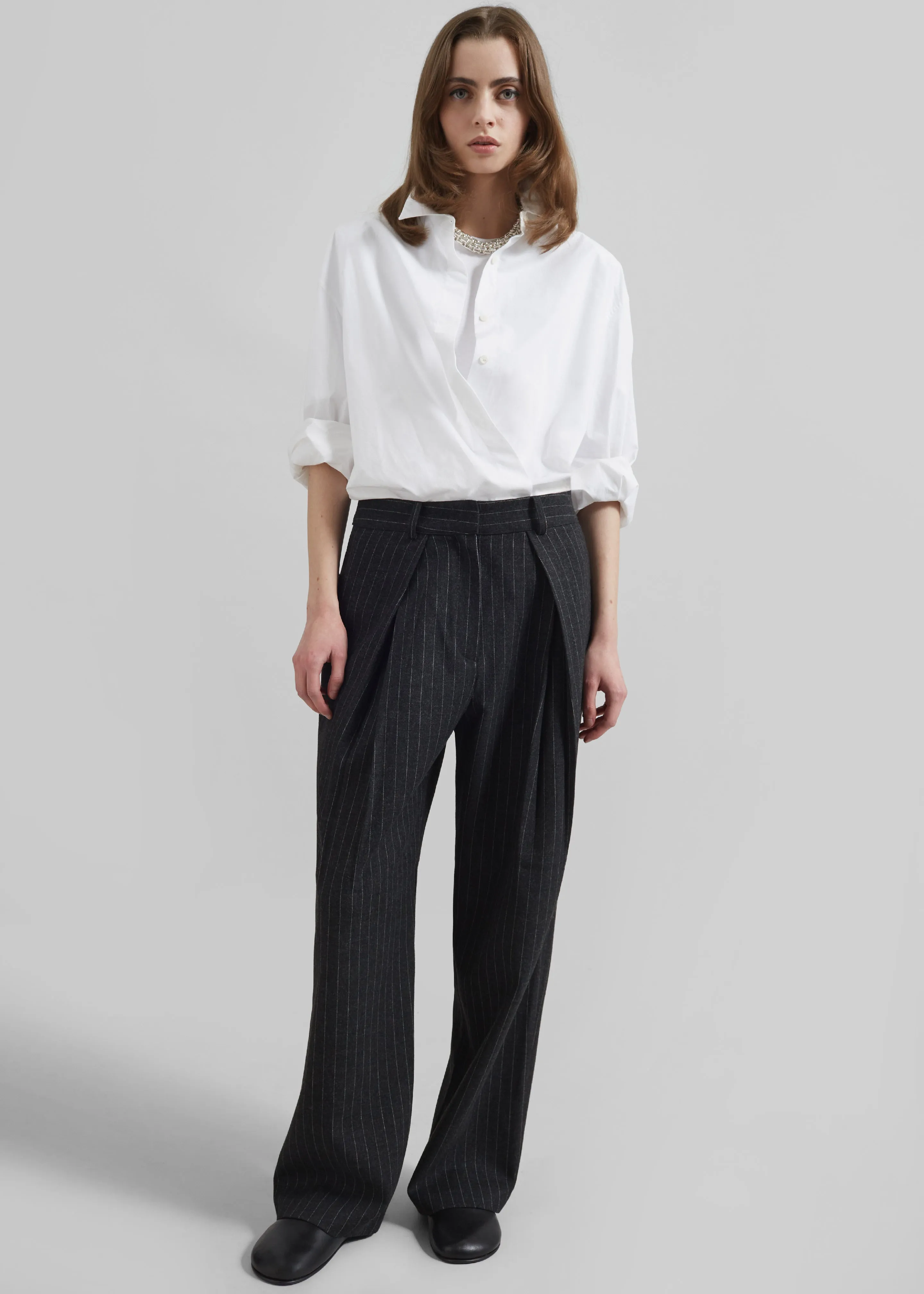 Halvyn Pleated Trousers - Charcoal/White Pinstripe sold by Frankie Shop product image thumbnail 5