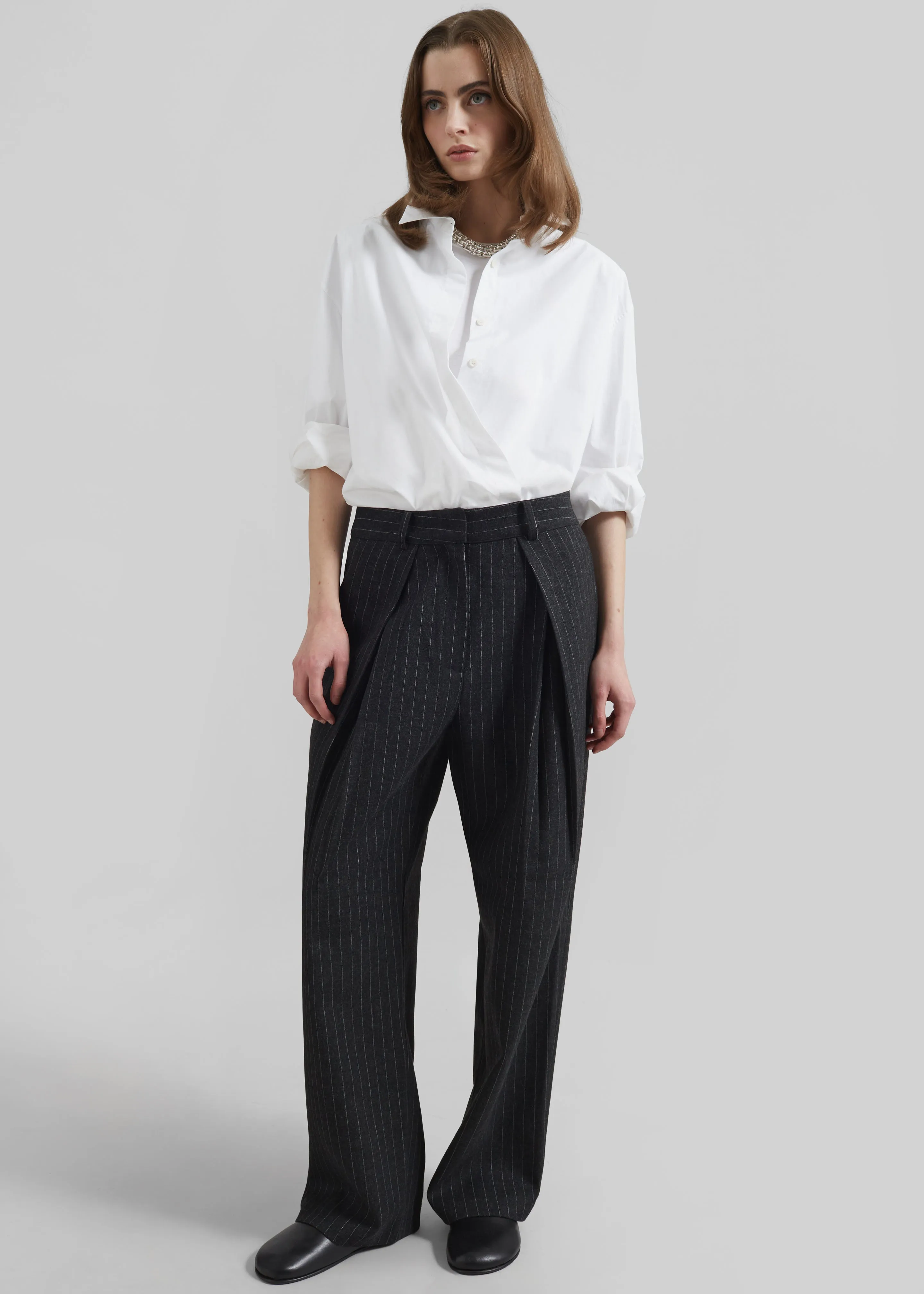 Halvyn Pleated Trousers - Charcoal/White Pinstripe sold by Frankie Shop