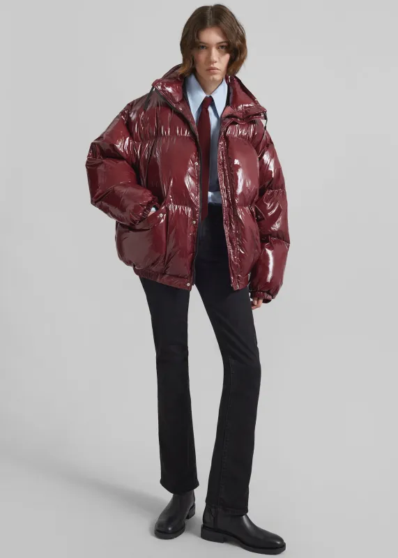 Harrow Glossy Puffer Jacket - Burgundy made by Frankie Shop