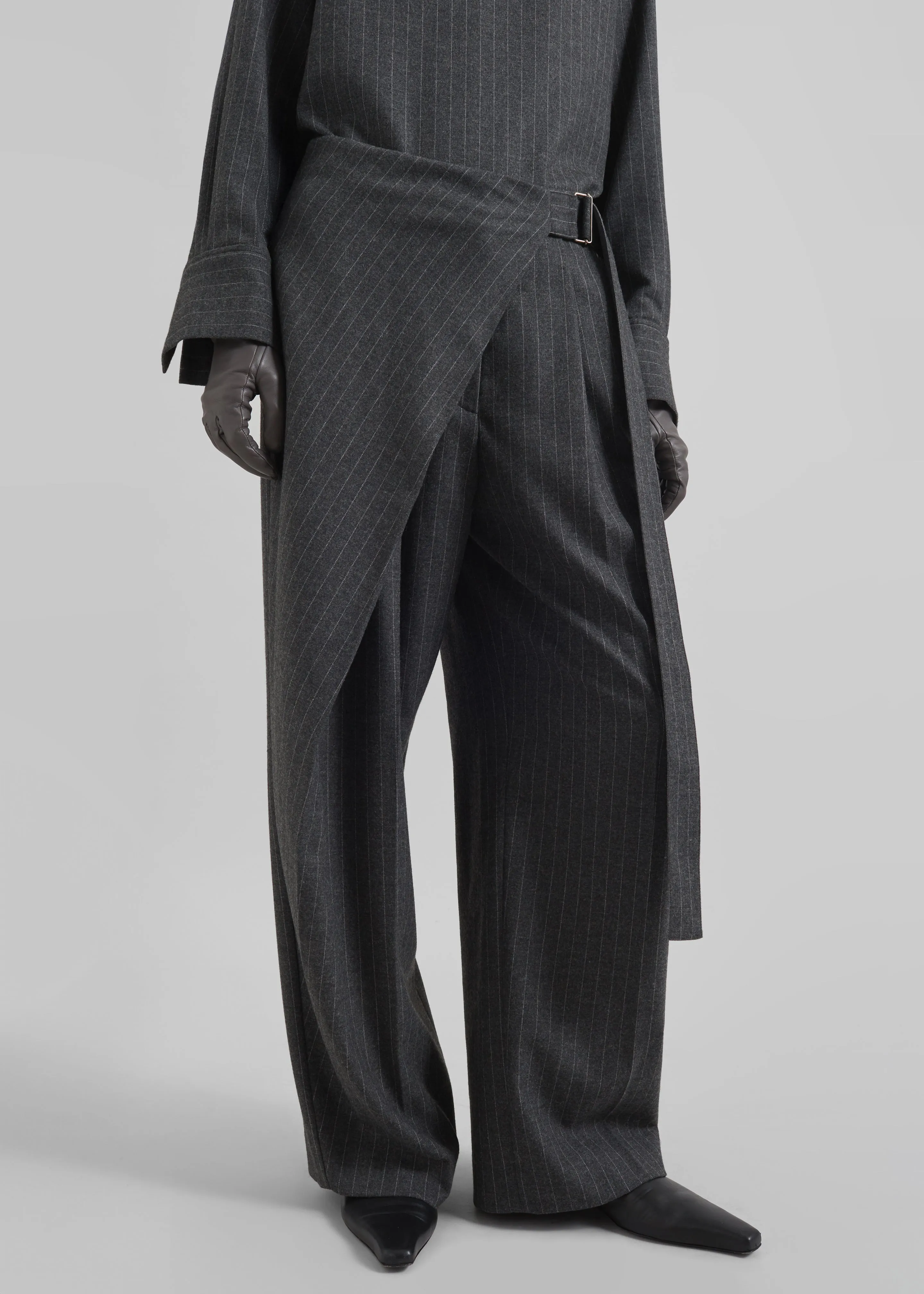 Belton Wool-Blend Wrap Trousers - Charcoal/White Pinstripe sold by Frankie Shop product image thumbnail 4