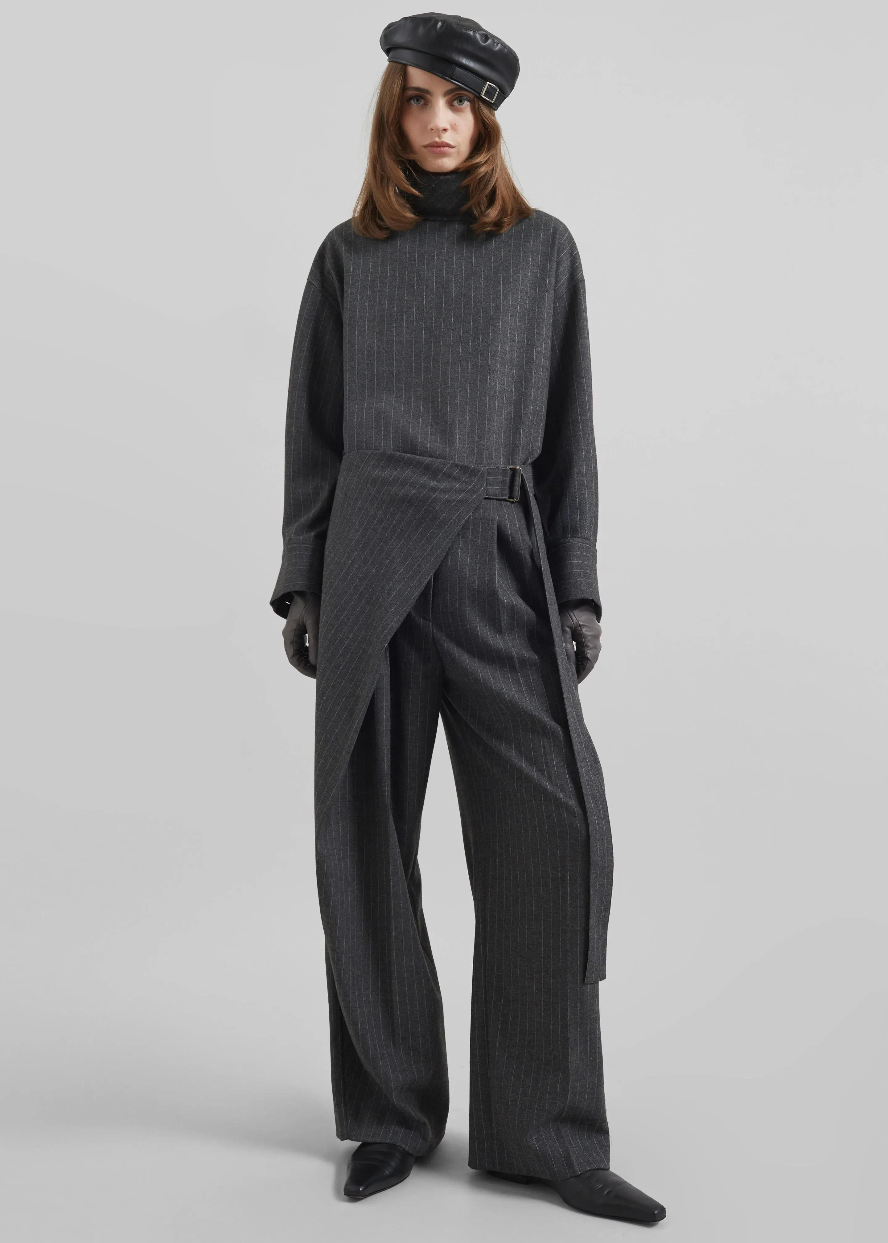 Belton Wool-Blend Wrap Trousers - Charcoal/White Pinstripe sold by Frankie Shop product image thumbnail 2