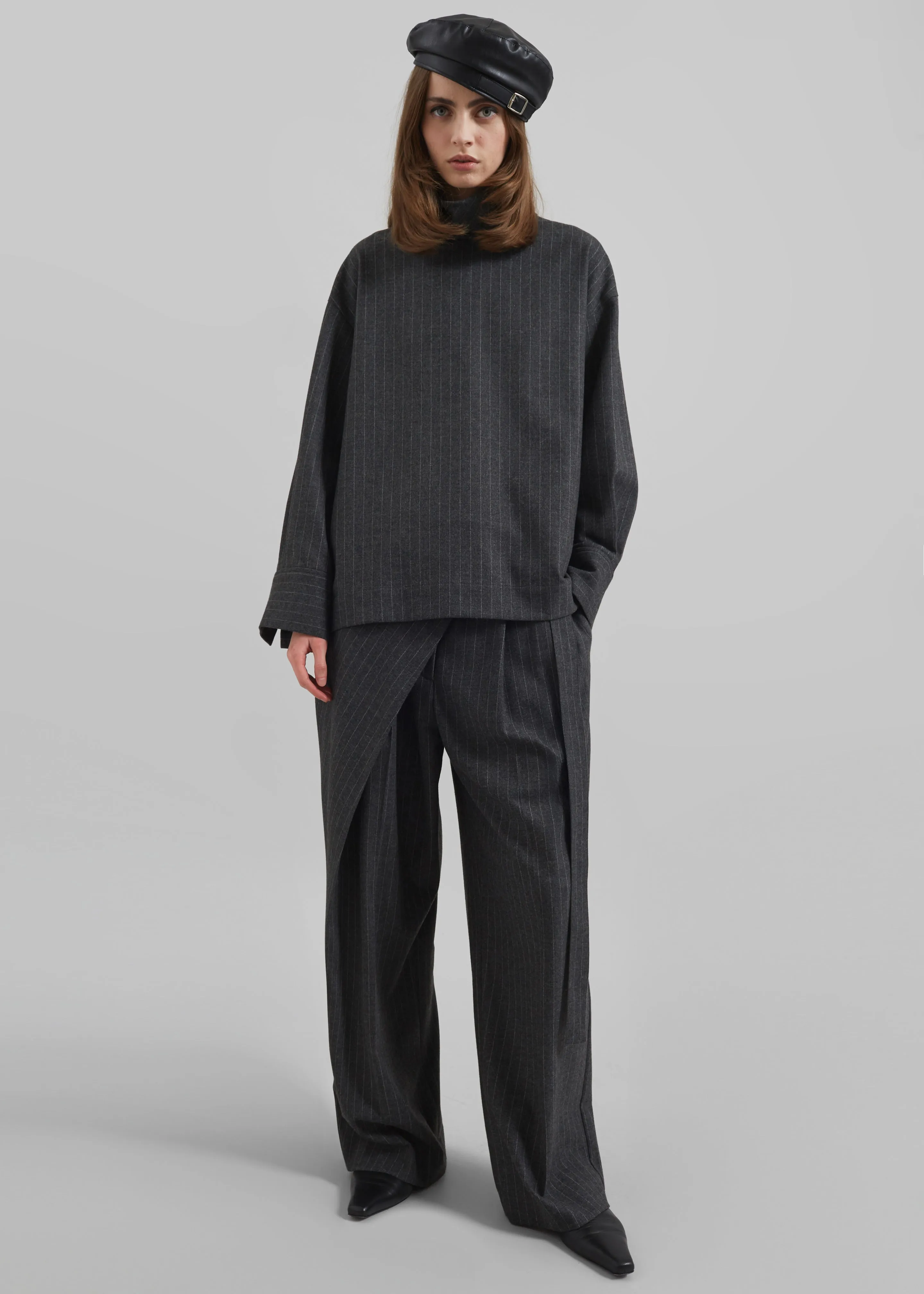 Belton Wool-Blend Wrap Trousers - Charcoal/White Pinstripe sold by Frankie Shop product image thumbnail 5