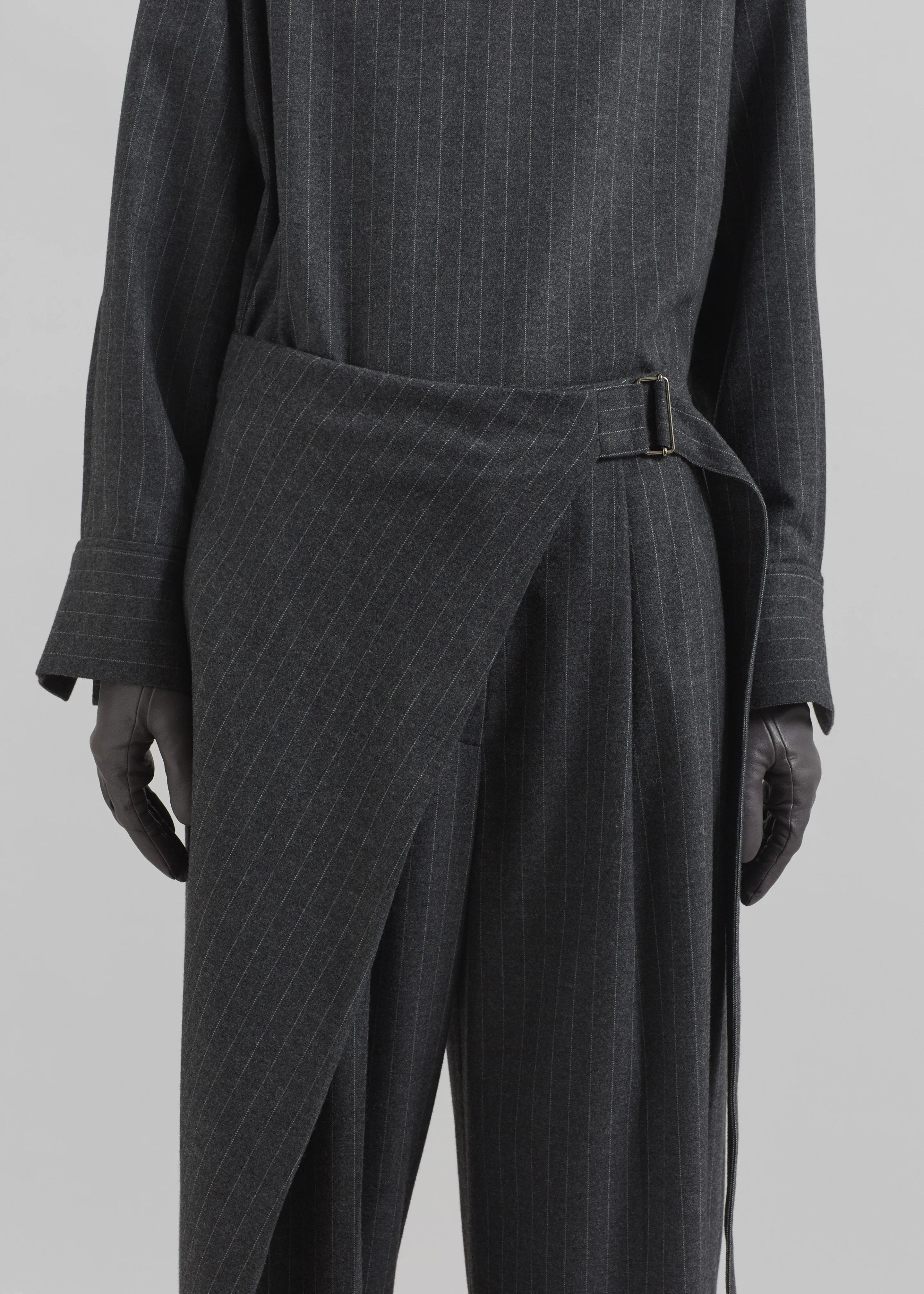 Belton Wool-Blend Wrap Trousers - Charcoal/White Pinstripe sold by Frankie Shop product image thumbnail 3
