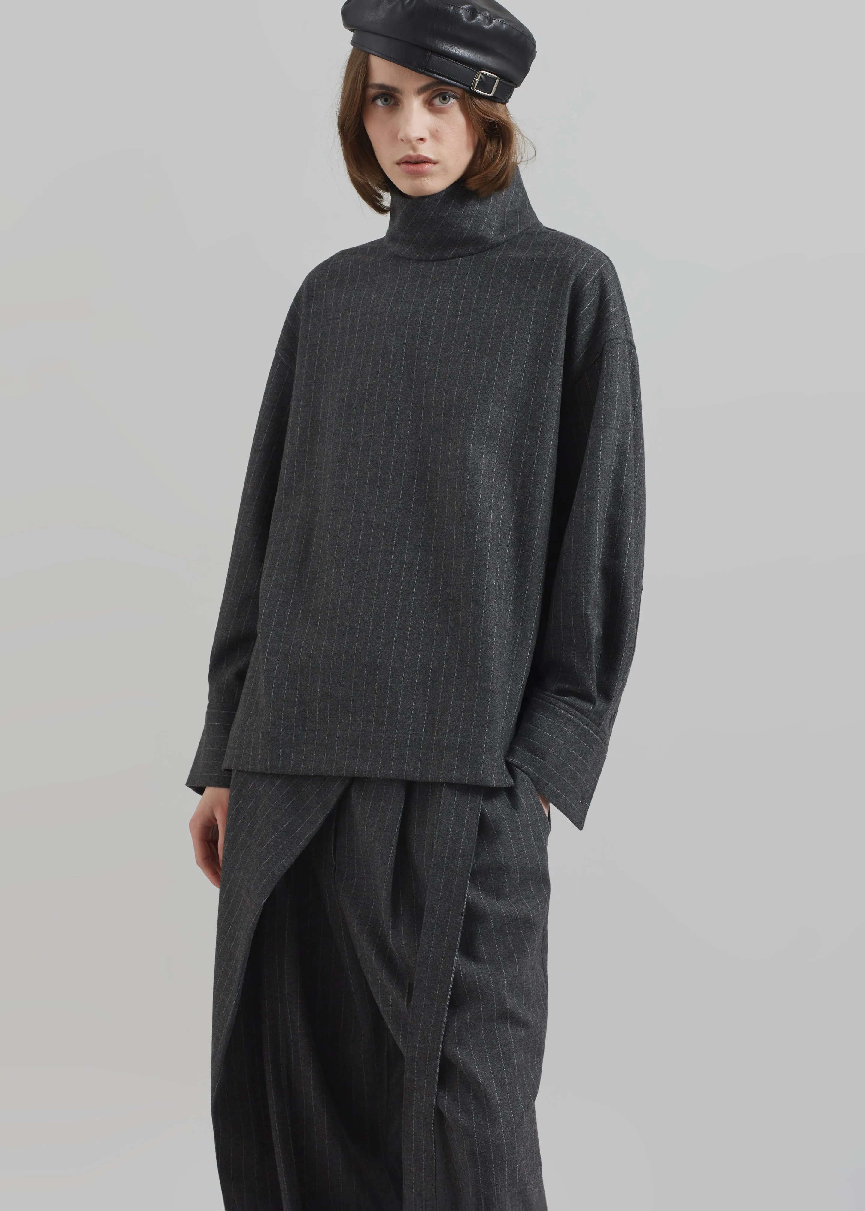 Belton Wool Blend Blouse - Charcoal/White Pinstripe sold by Frankie Shop product image thumbnail 5