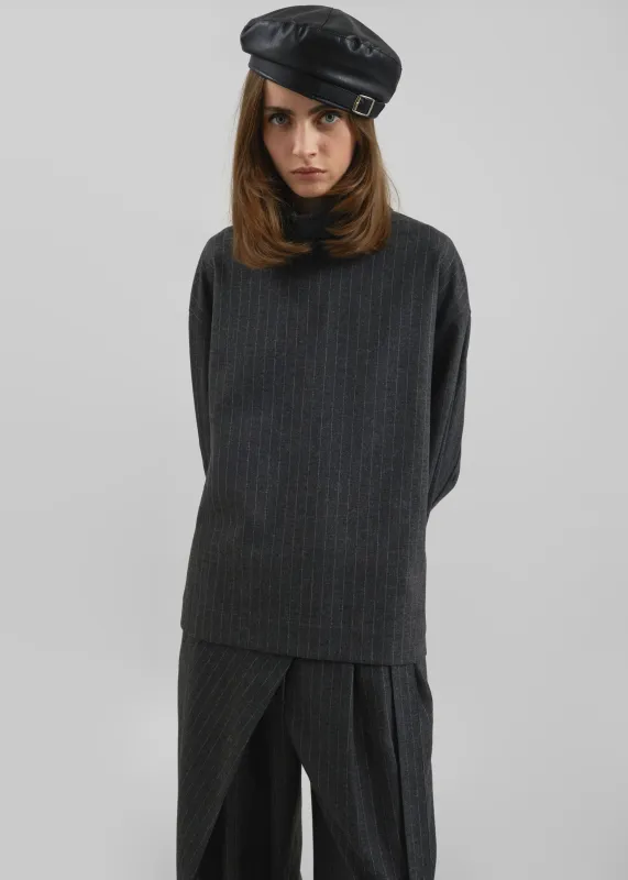 Belton Wool Blend Blouse - Charcoal/White Pinstripe sold by Frankie Shop