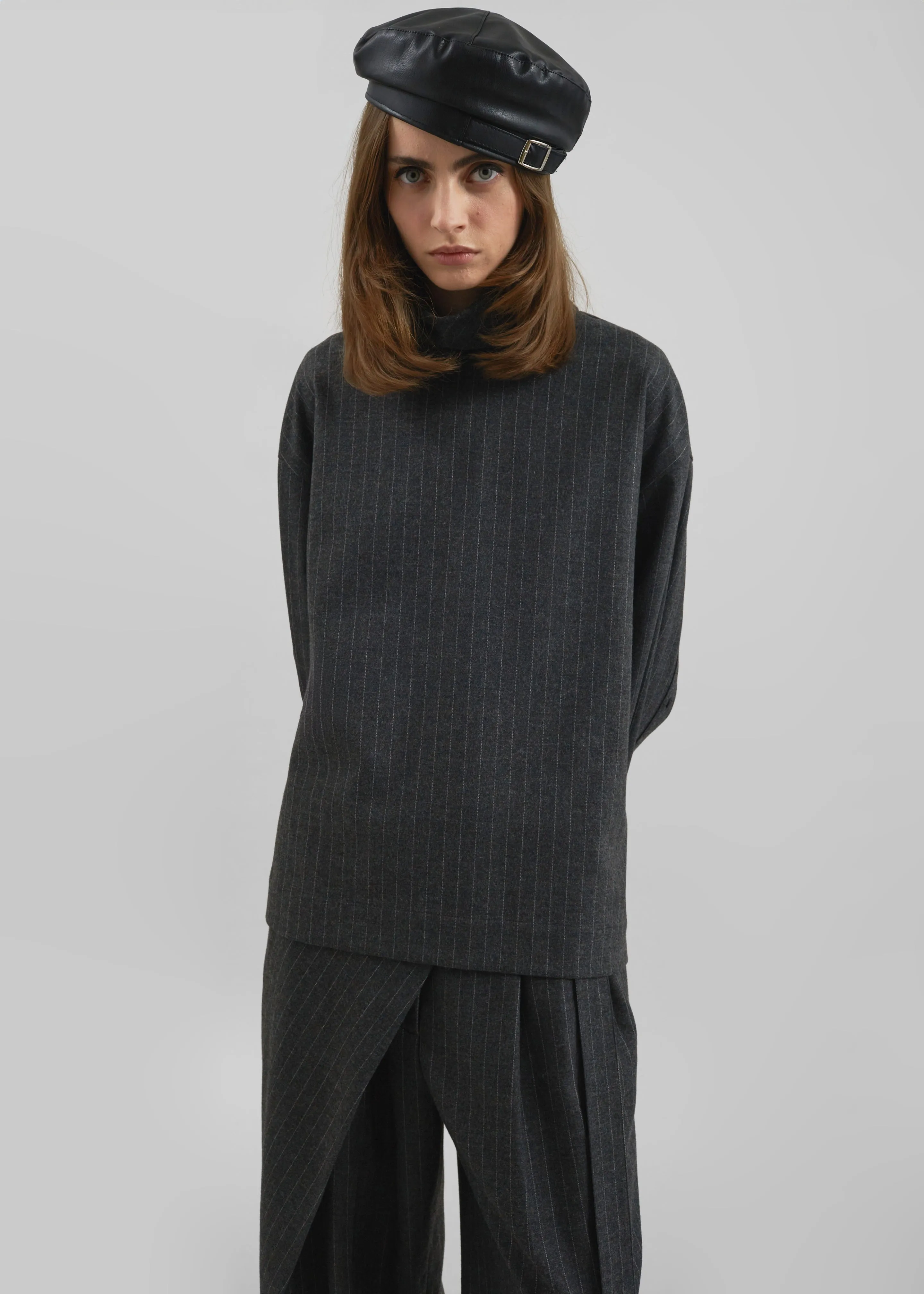 Belton Wool Blend Blouse - Charcoal/White Pinstripe sold by Frankie Shop