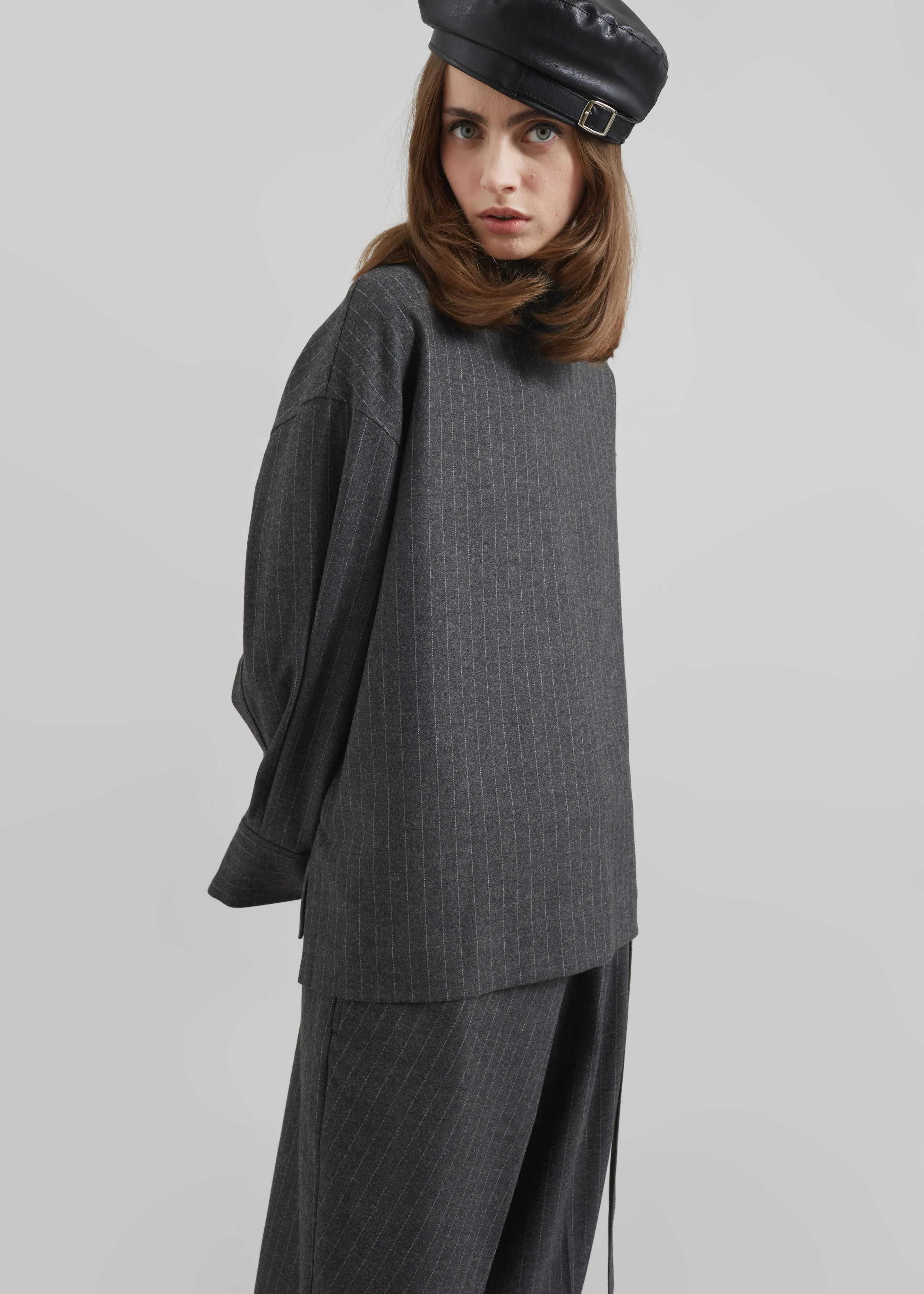 Belton Wool Blend Blouse - Charcoal/White Pinstripe sold by Frankie Shop product image thumbnail 3