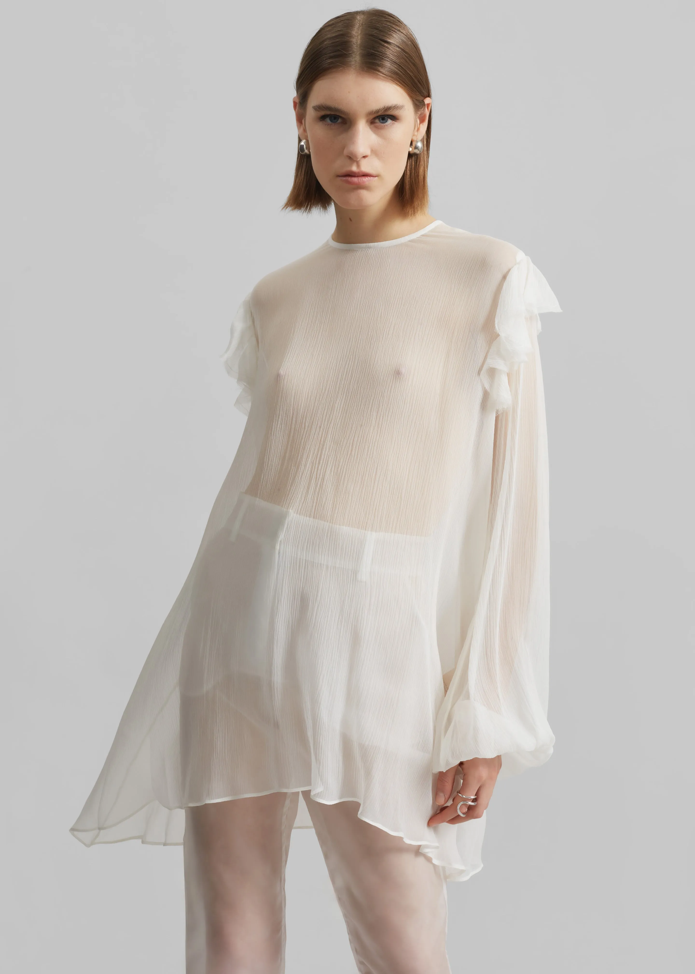 Matin Ruffle Shoulder Silk Top - Natural sold by Frankie Shop product image thumbnail 4