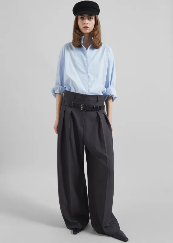 Hobart Double Belt Loop Trousers - Dark Grey sold by Frankie Shop