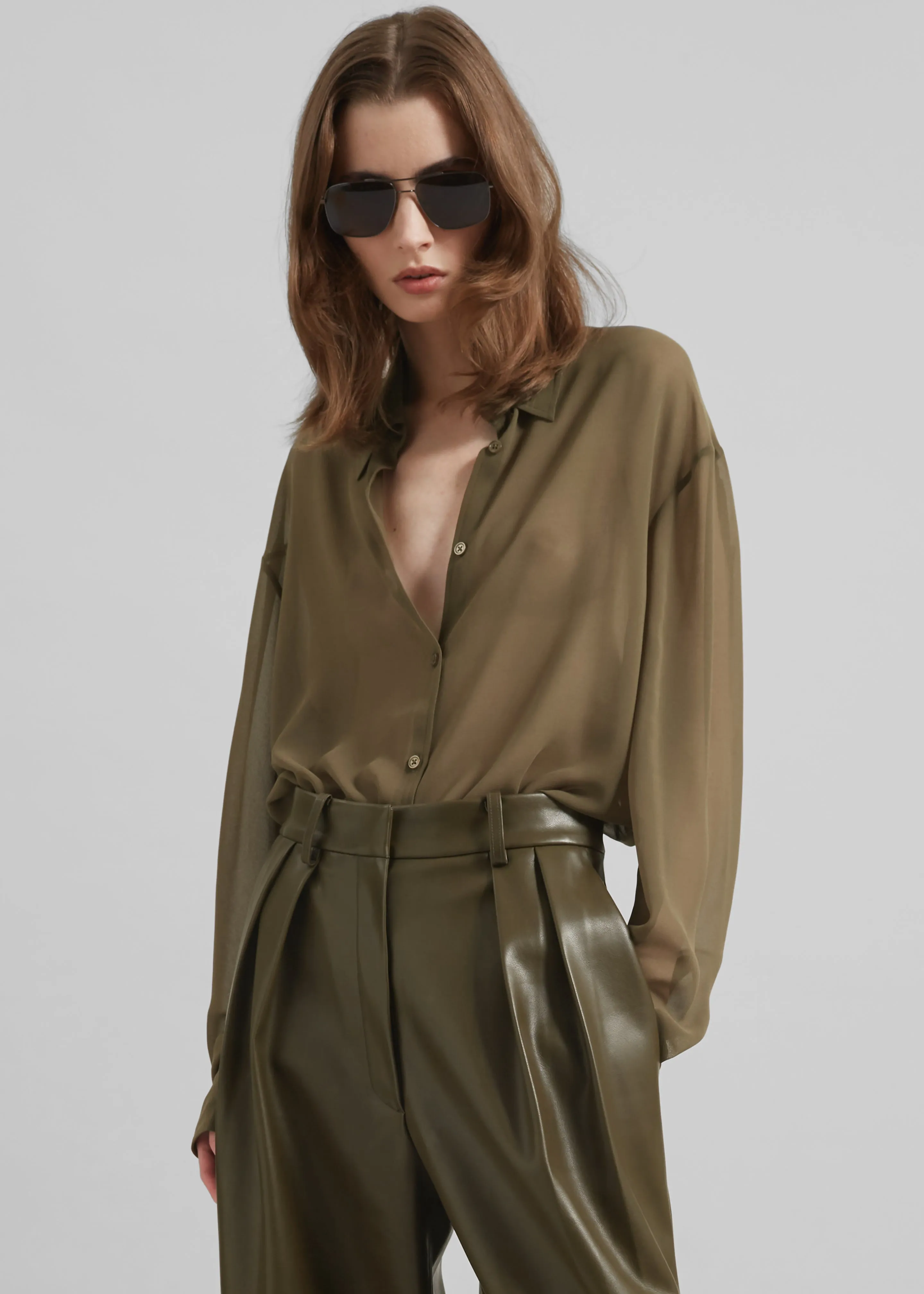 Peri Silk Georgette Shirt - Khaki sold by Frankie Shop product image thumbnail 4