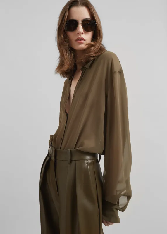 Peri Silk Georgette Shirt - Khaki sold by Frankie Shop