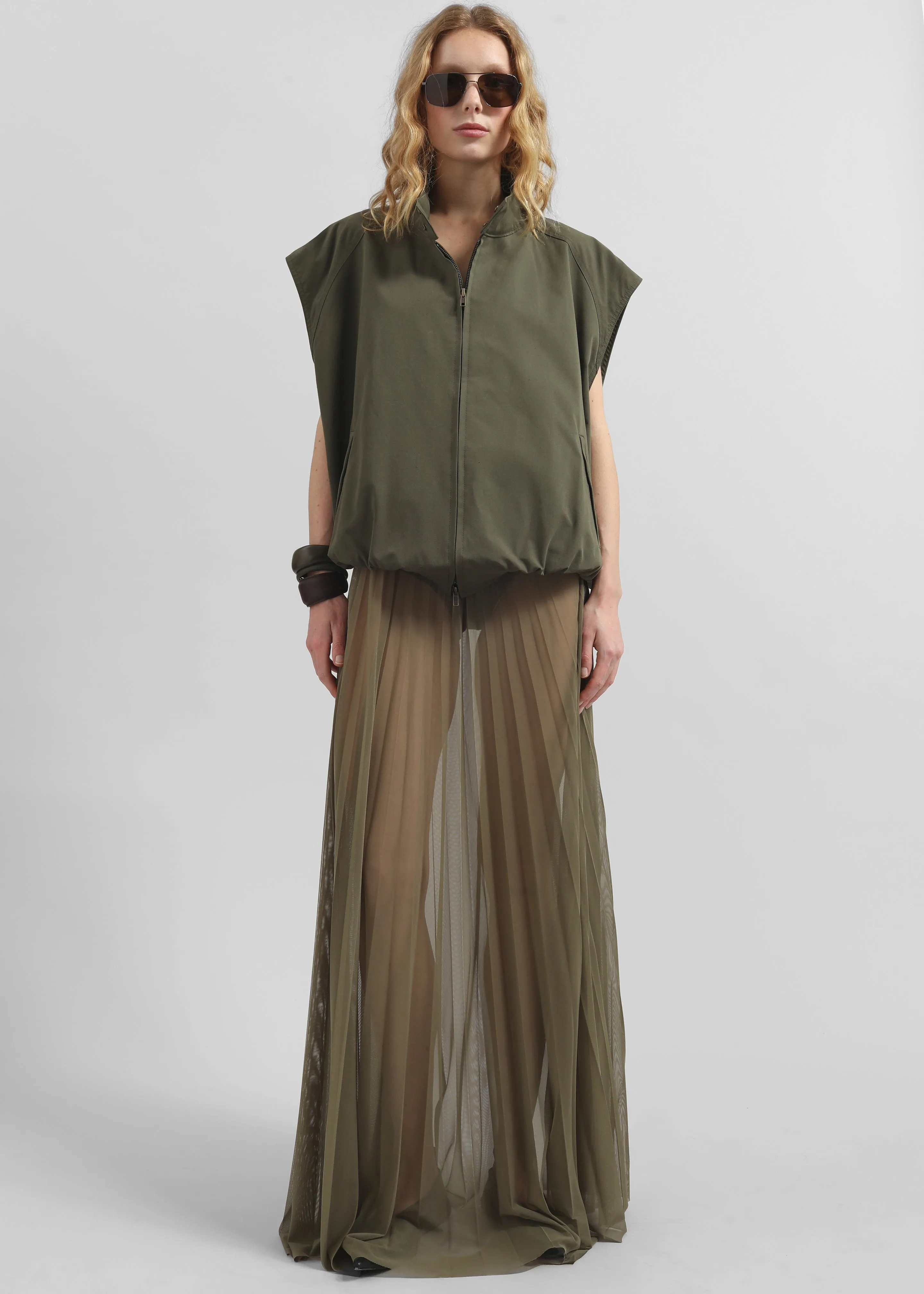 Vallen Pleated Mesh Maxi Skirt - Khaki sold by Frankie Shop product image thumbnail 5