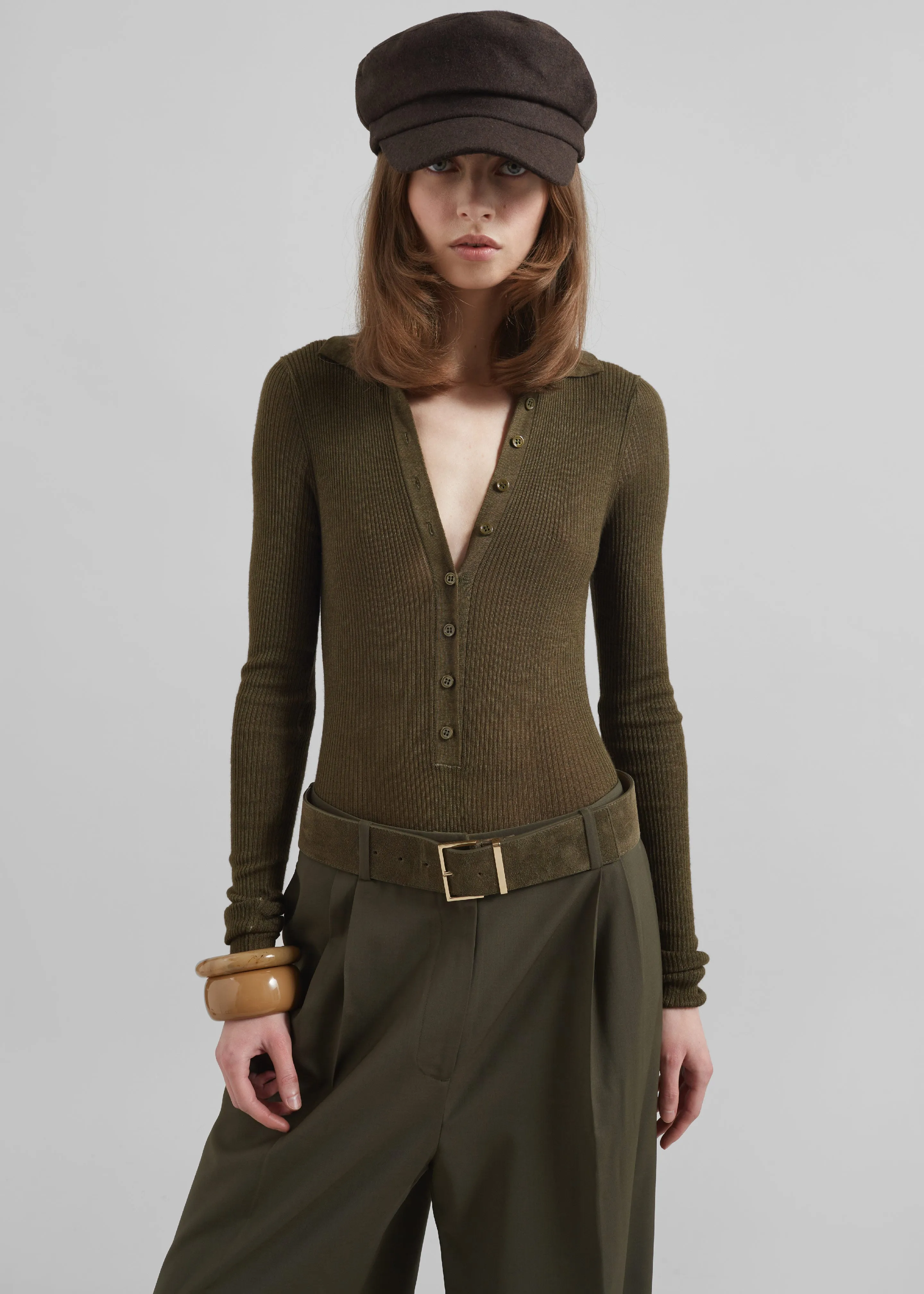 Solana Polo Bodysuit - Khaki sold by Frankie Shop product image thumbnail 4