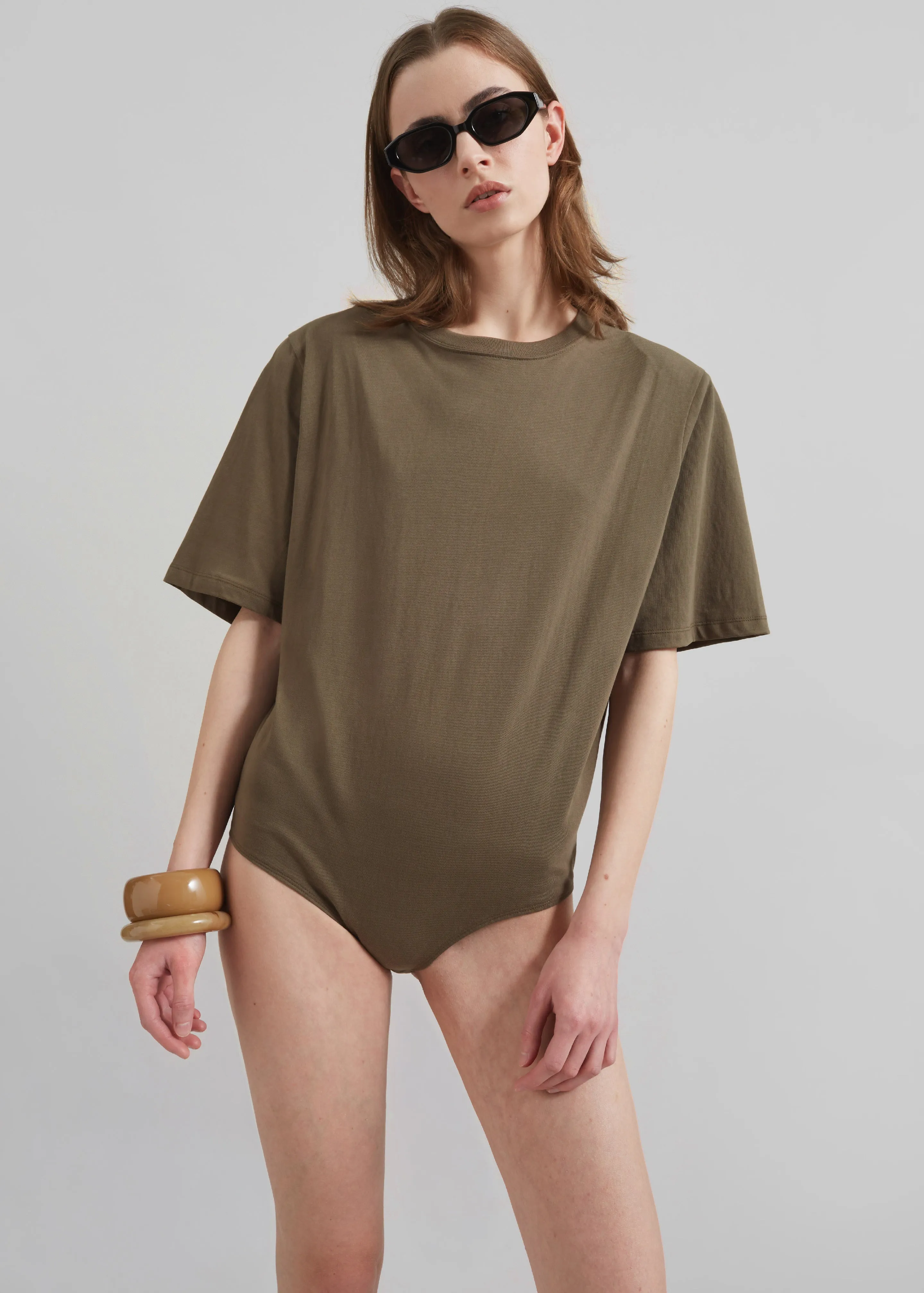 Meida Padded T-Shirt Bodysuit - Khaki sold by Frankie Shop product image thumbnail 5