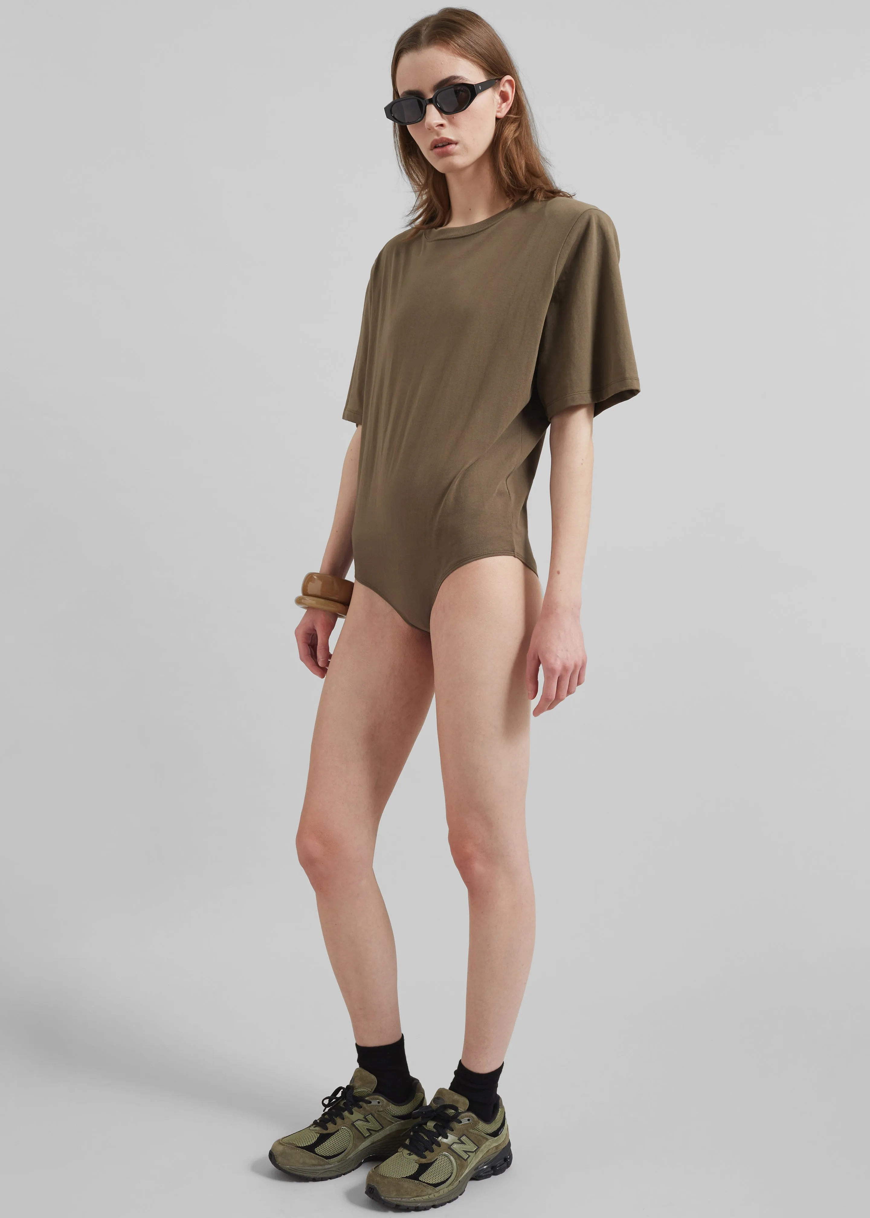 Meida Padded T-Shirt Bodysuit - Khaki sold by Frankie Shop product image thumbnail 2