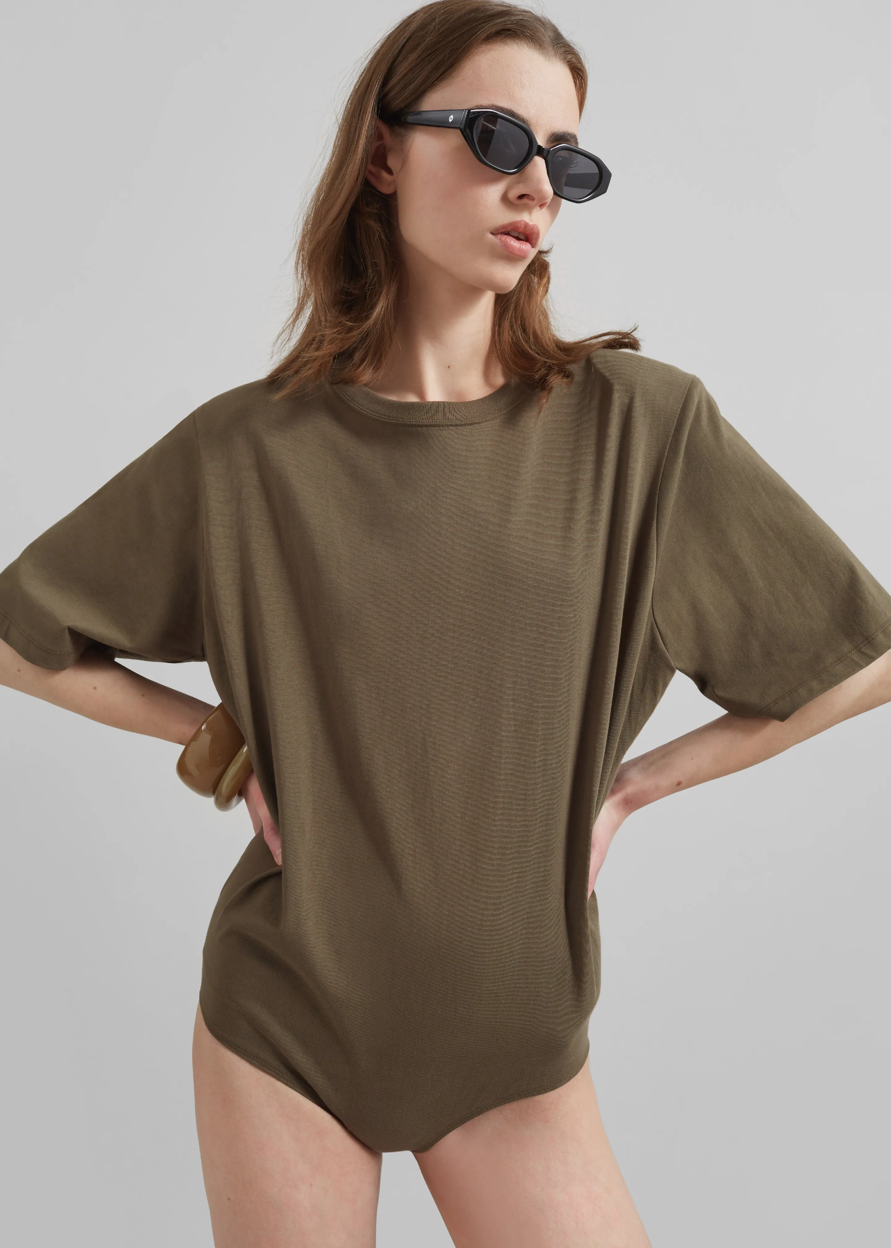 Meida Padded T-Shirt Bodysuit - Khaki sold by Frankie Shop product image thumbnail 3