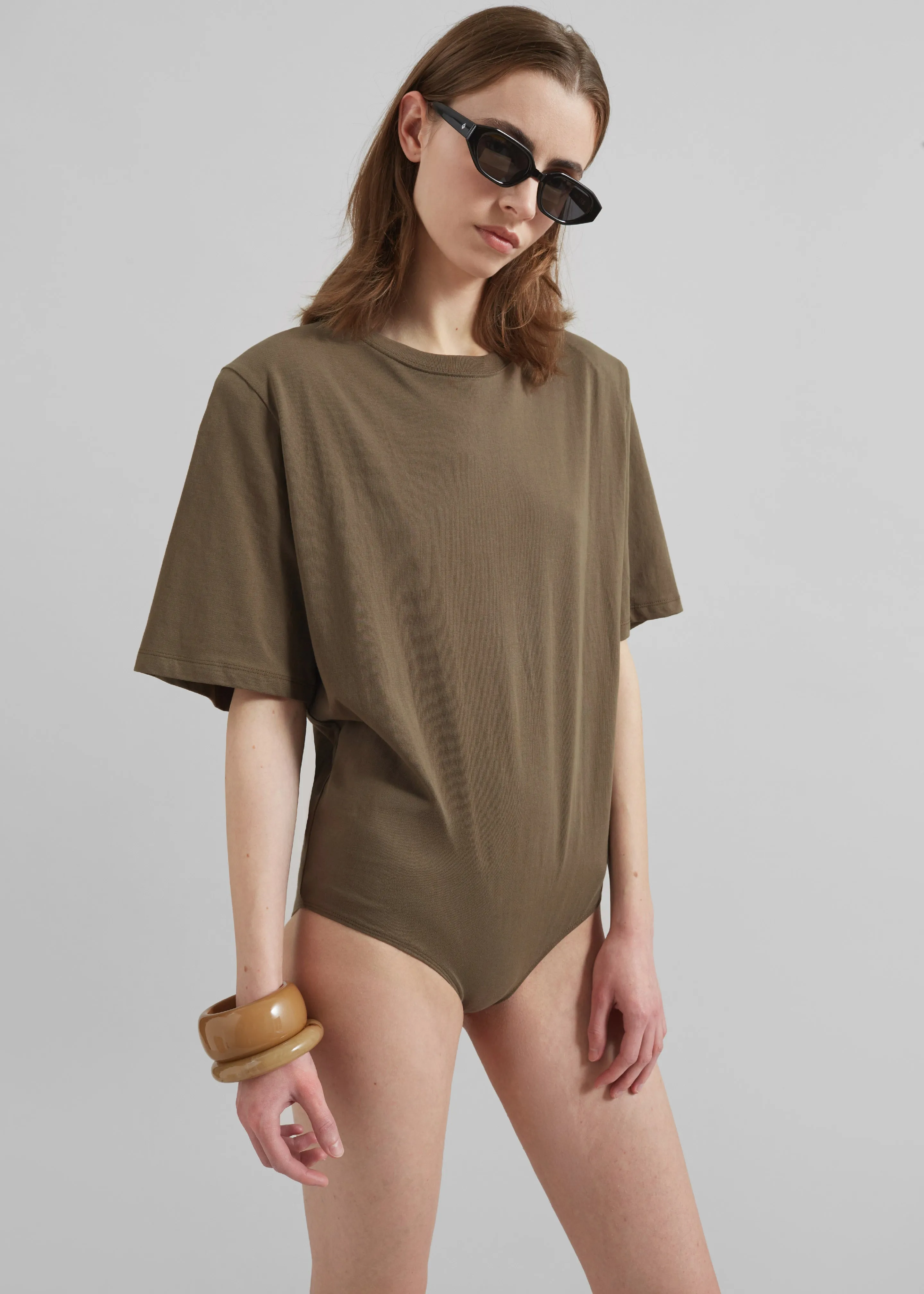 Meida Padded T-Shirt Bodysuit - Khaki sold by Frankie Shop product image thumbnail 4