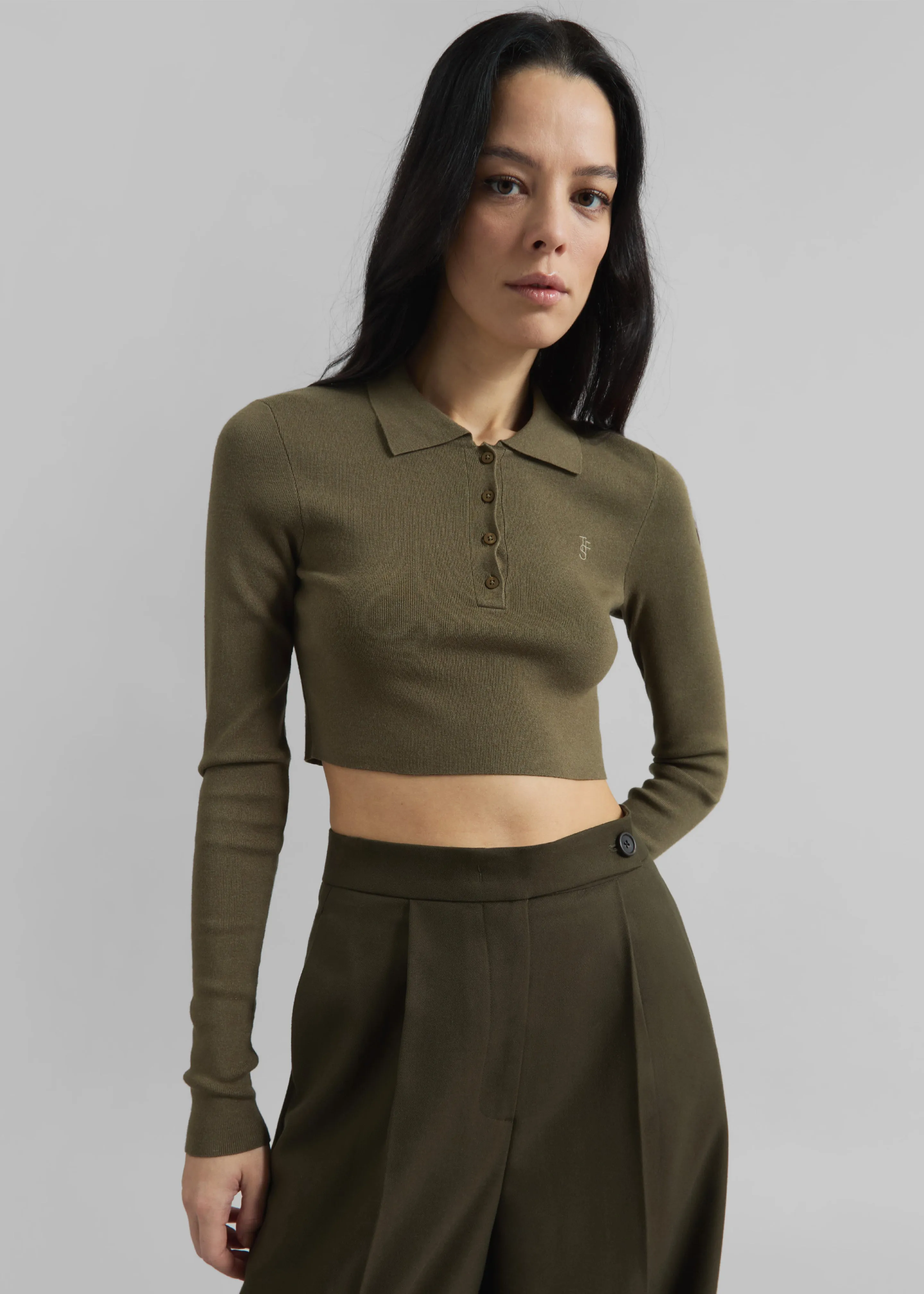 Giselle Cropped Knit Polo - Khaki sold by Frankie Shop product image thumbnail 3