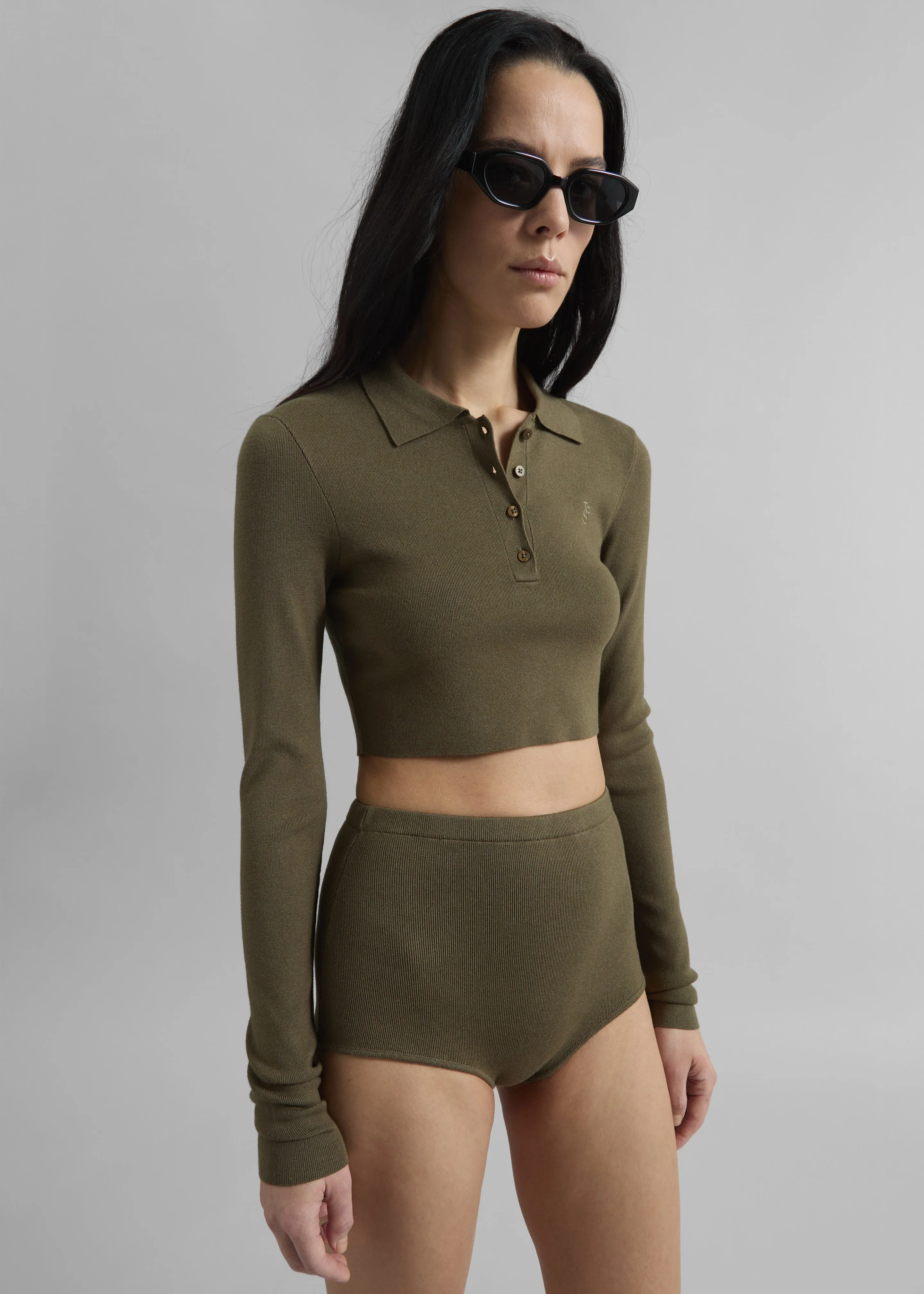 Giselle Cropped Knit Polo - Khaki sold by Frankie Shop product image thumbnail 5