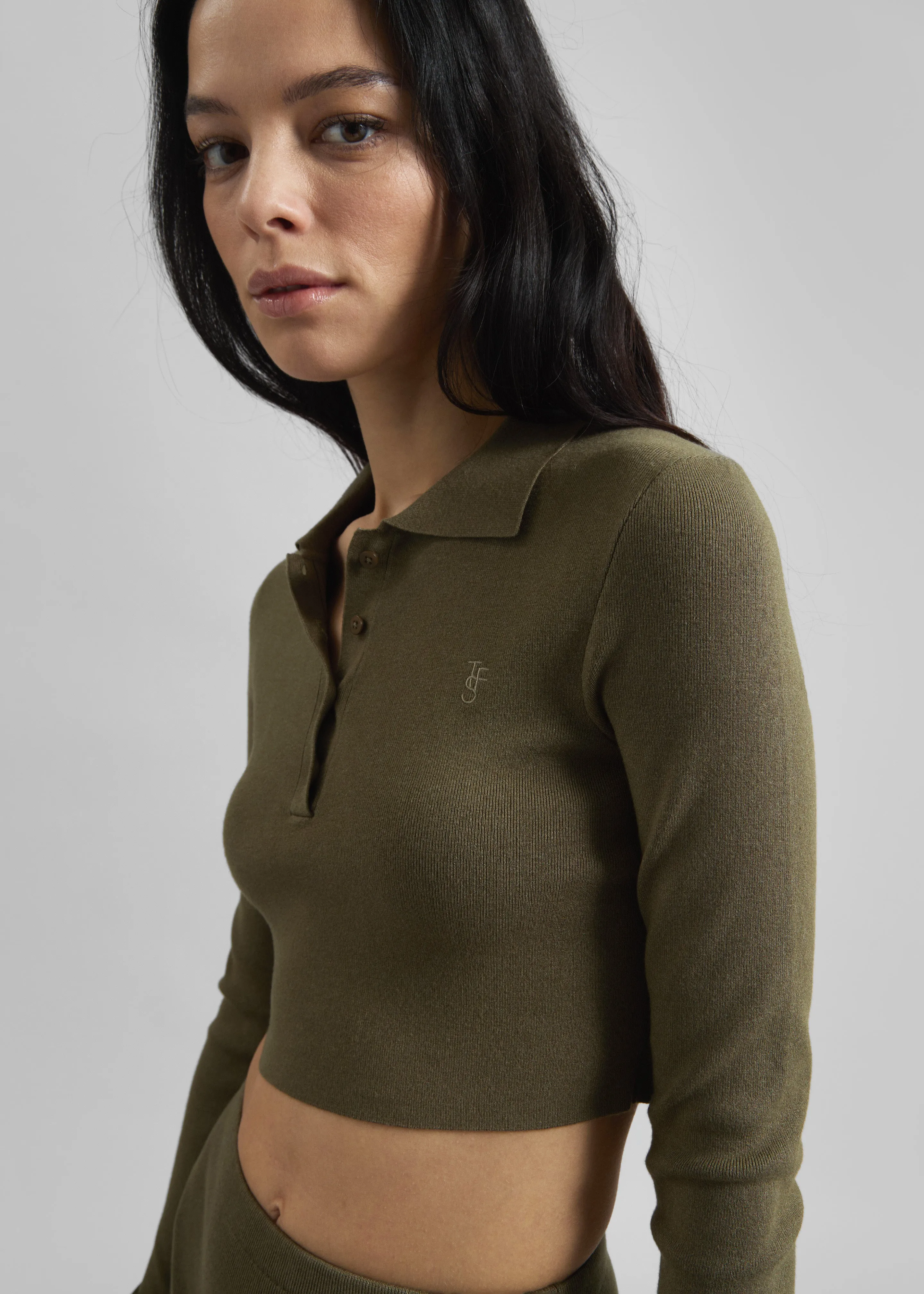 Giselle Cropped Knit Polo - Khaki sold by Frankie Shop product image thumbnail 4
