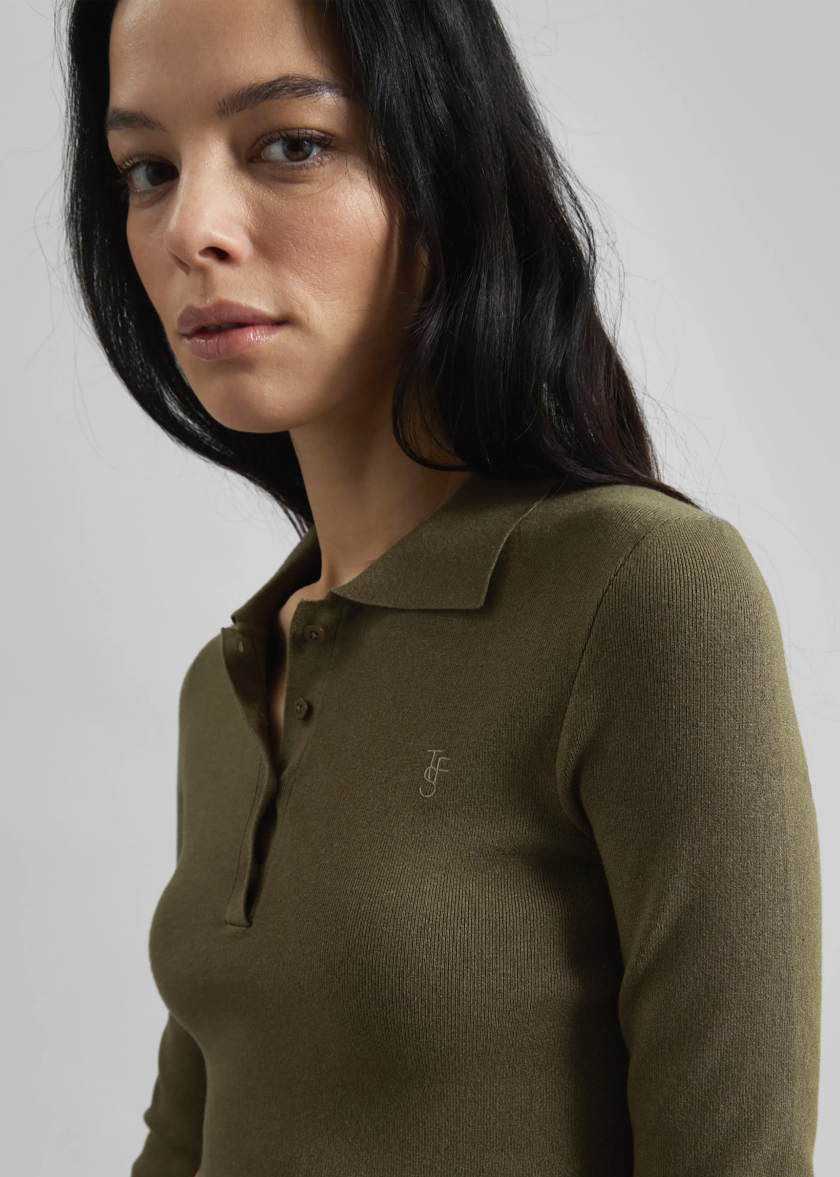 Giselle Cropped Knit Polo - Khaki sold by Frankie Shop product image thumbnail 2