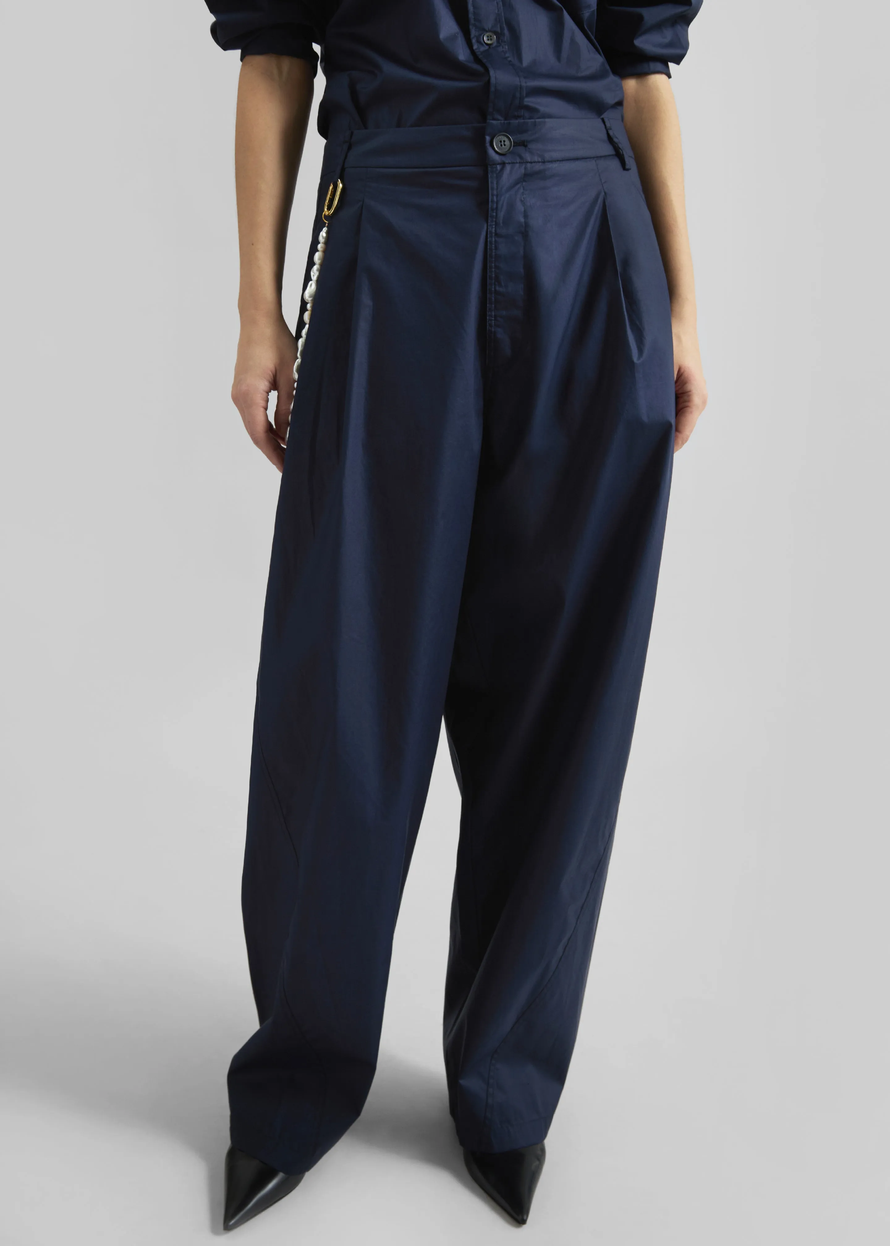 Darkpark Phebe Pearl Adorned Wide-Leg Pants - Blue Navy sold by Frankie Shop product image thumbnail 2