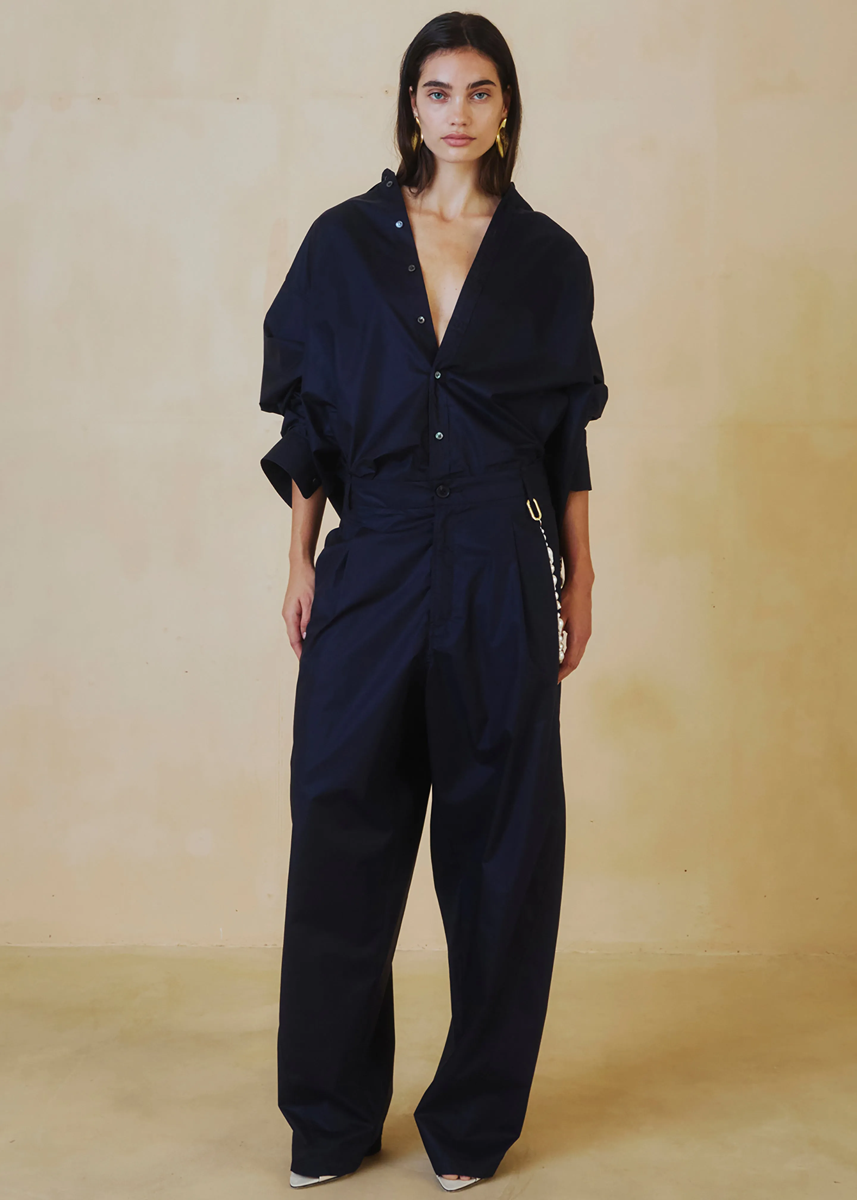 Darkpark Phebe Pearl Adorned Wide-Leg Pants - Blue Navy sold by Frankie Shop product image thumbnail 5